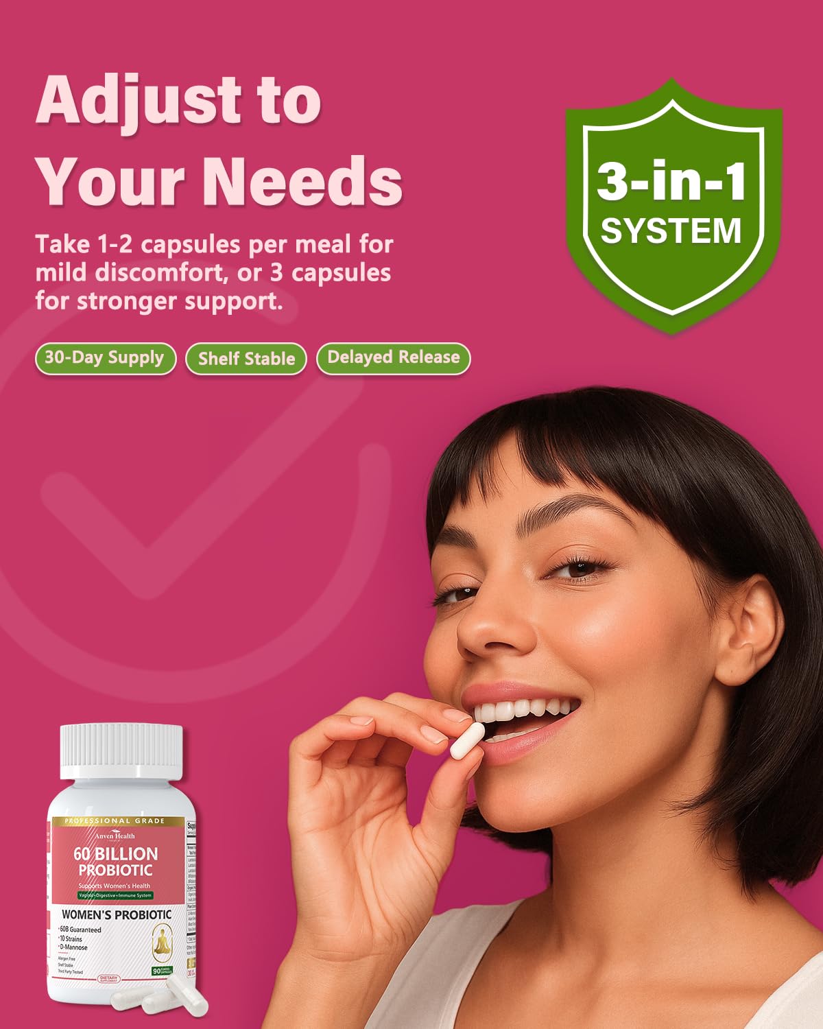 Anven Health Probiotics and Prebiotics for Women pH Balance & Digestion - 60 Billion Vaginal Probiotic with Cranberry & D-Mannose for Gut, Urinary, Immune Health,