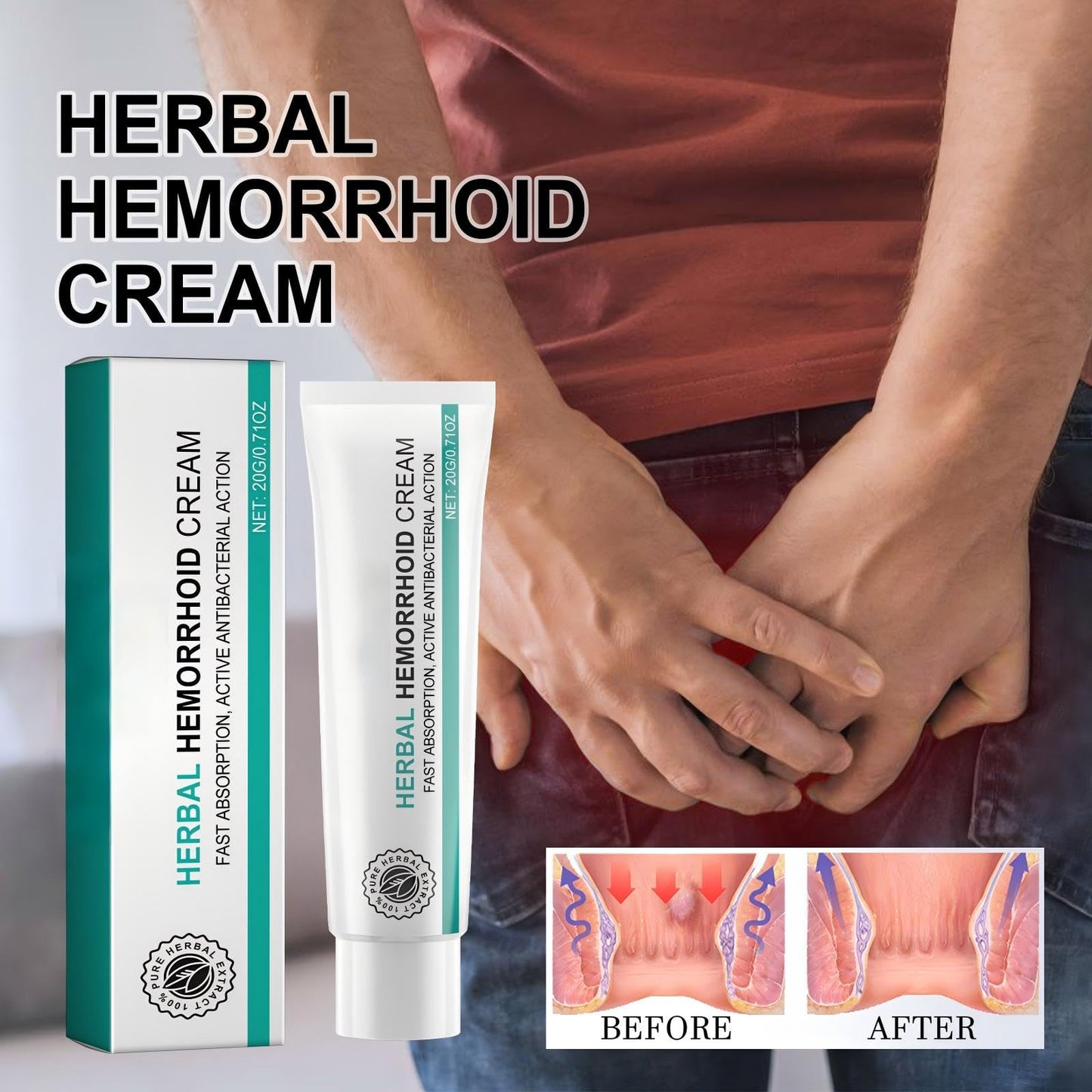 Hemorrhoid Cream, Herbal Hemorrhoid Ointment, Natural Itching & Burning Relief Hemorrhoidal Cream, External Discomfort Support for Men Women 20g Aus HealthcareBuy Supplements Australia