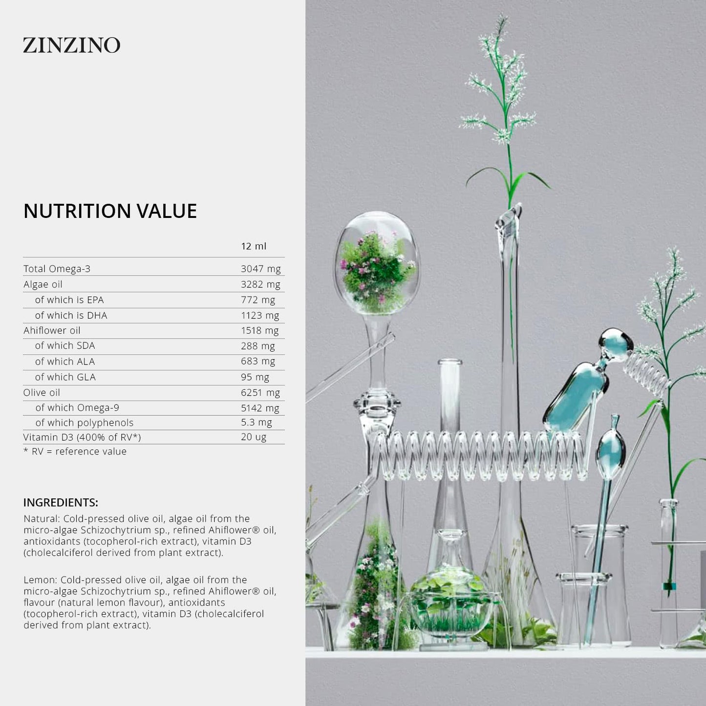 Zinzino - BalanceOil+ Vegan Lemon, Synergistic Blend with Marine Micro-Algae, Olive Oil, Ahiflower Seed Oil, Vegan Vitamin D3-300 ml ZINZINOBuy Supplements Australia