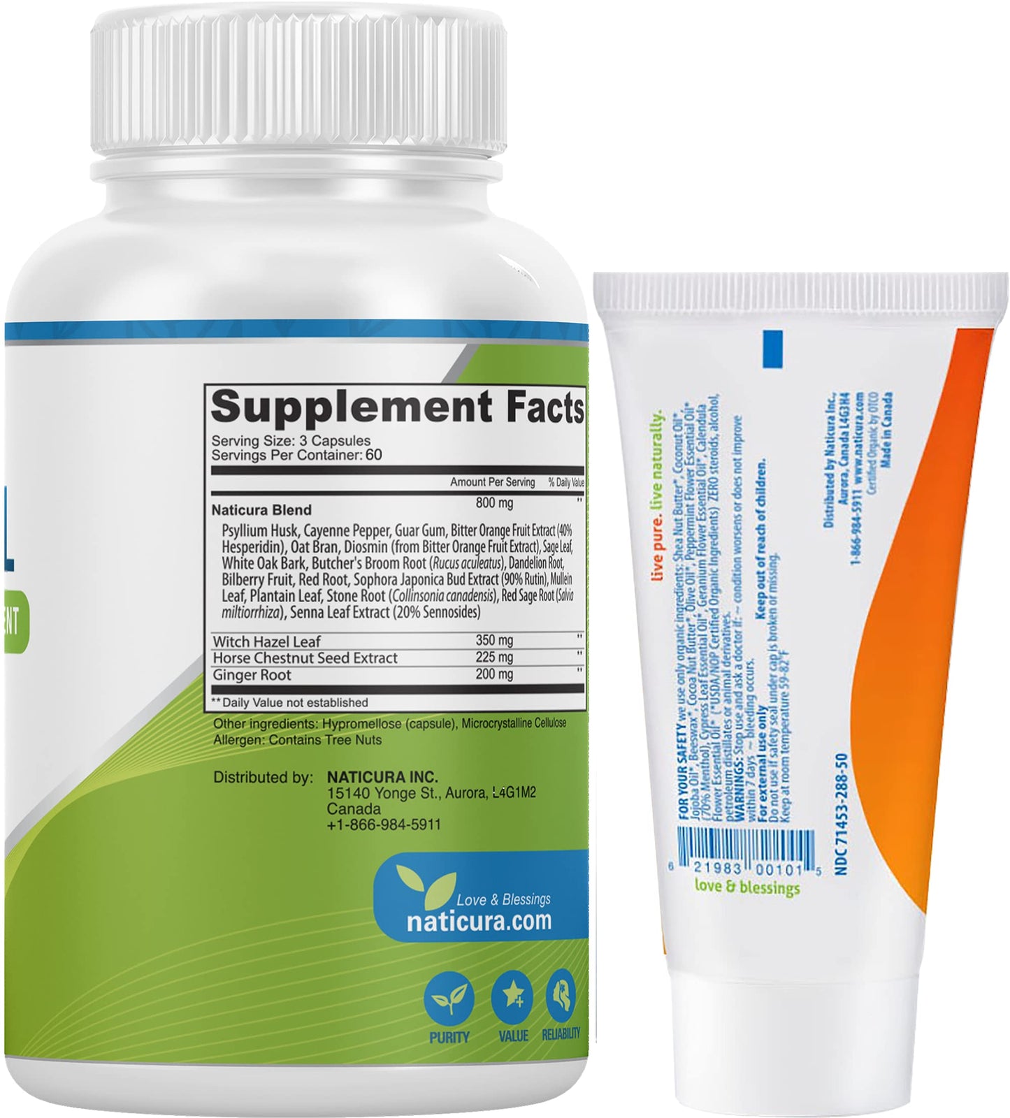 Naticura Bundle - Hem-Control Vegan Digestive Support Supplement (180 Count) and Alleviate Natural Hemorrhoid Relief Cream for Burning, Itching and Swelling (1.7 oz) Plus 2 Travel-Size Tubes NaticuraBuy Supplements Australia