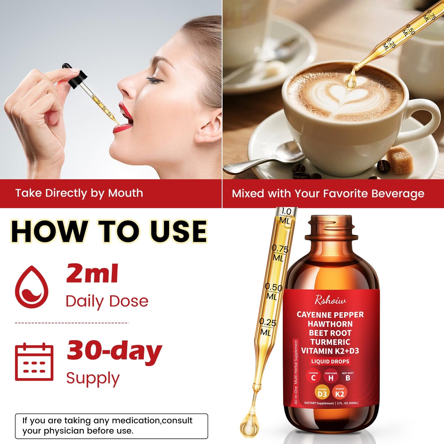 Cayenne Pepper Drops Supplement Liquid with Hawthorn Berry, Vitamin D3 K2, Turmeric Curcumin, Beet Root, Ceylon Cinnamon Vegan- Friendly - 60ml Rshoiw buy supplements Au