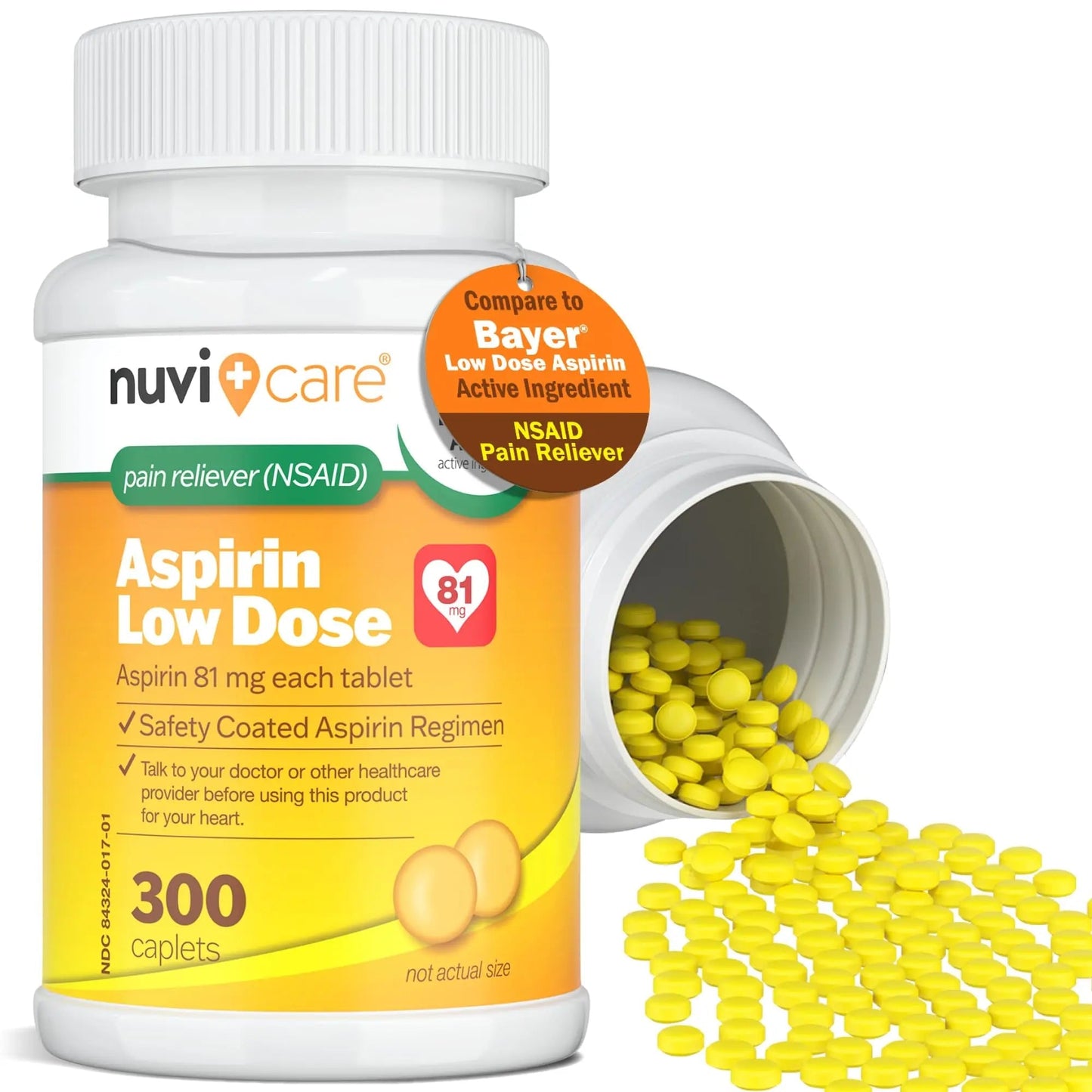 NUVICARE Low Dose Aspirin 81mg for Adults Coated Caplets - Compare to Active Ingredient in Low Dose Bayer Aspirin for Adults - Safety Coated (300 Count) NUVICAREBuy Supplements Australia
