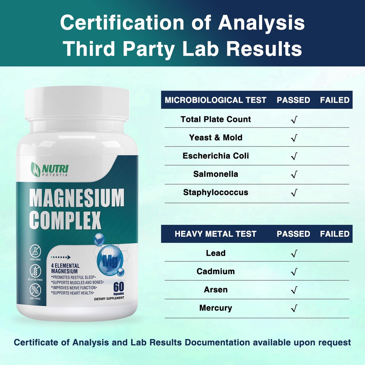 Magnesium Complex for Women&Men,With Glycinate Malate Citrate Taurate.Support for Sleep,Stress Relief,Cognitive Function,Magnesium Supplement 500mg,Third-Party Tested(Made & Tested in USA)-60 Capsules NUTRI POTENTIA buy supplements Au
