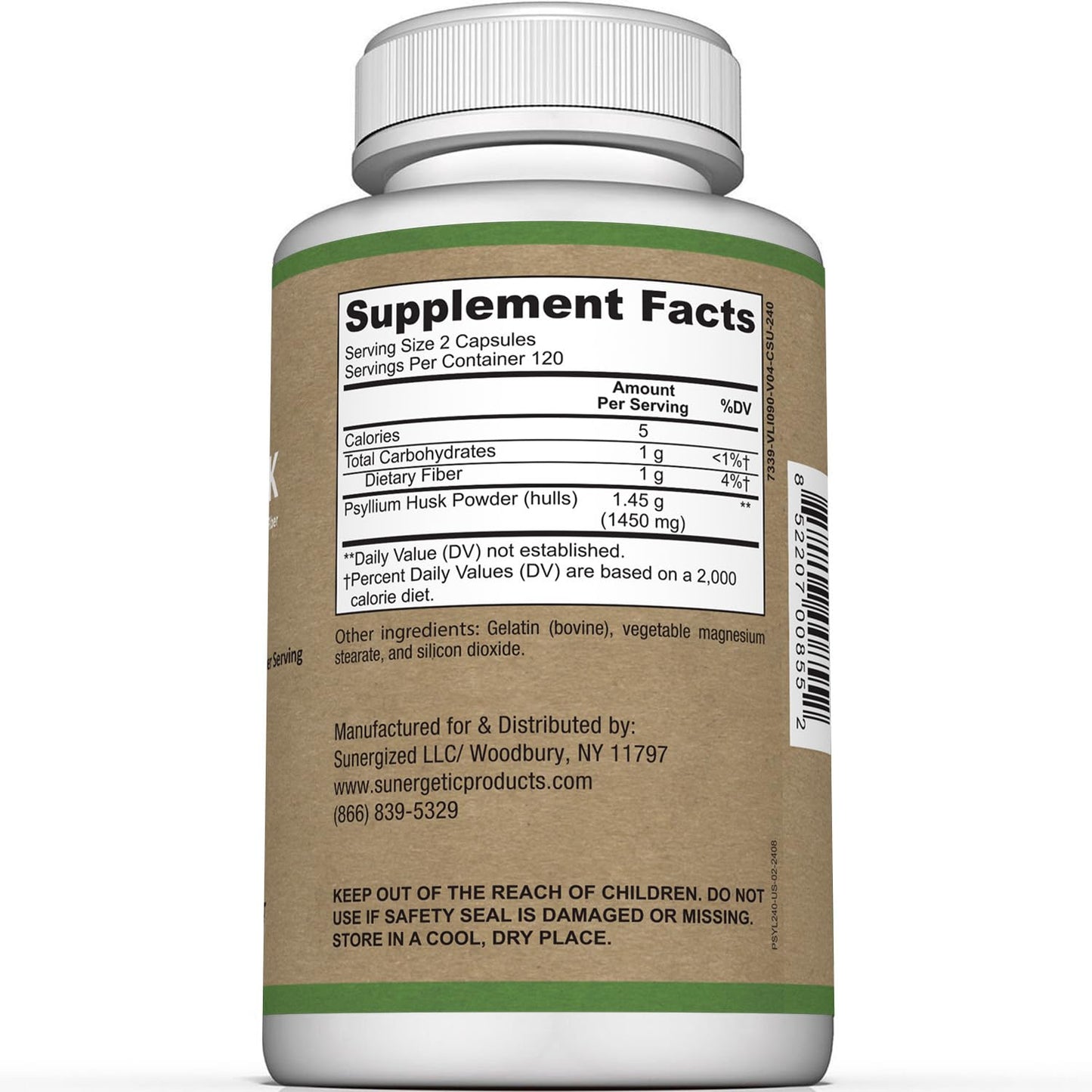 Premium Psyllium Husk Fiber Supplement 1450mg, 240 Capsules