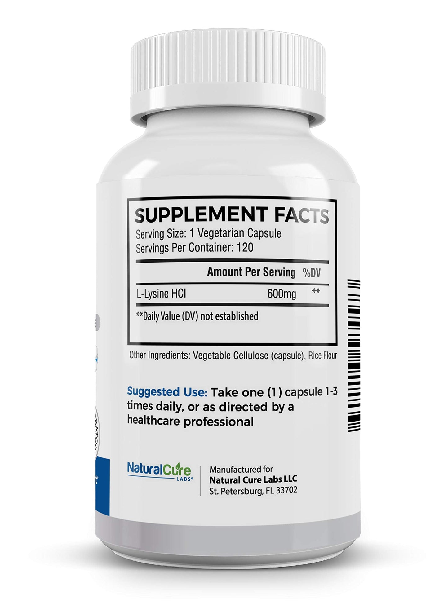 Natural Cure Labs Clean L-Lysine 600mg, 120 Capsules | Vegan, Non-GMO, & Gluten Free Natural Cure Labs buy supplements Au