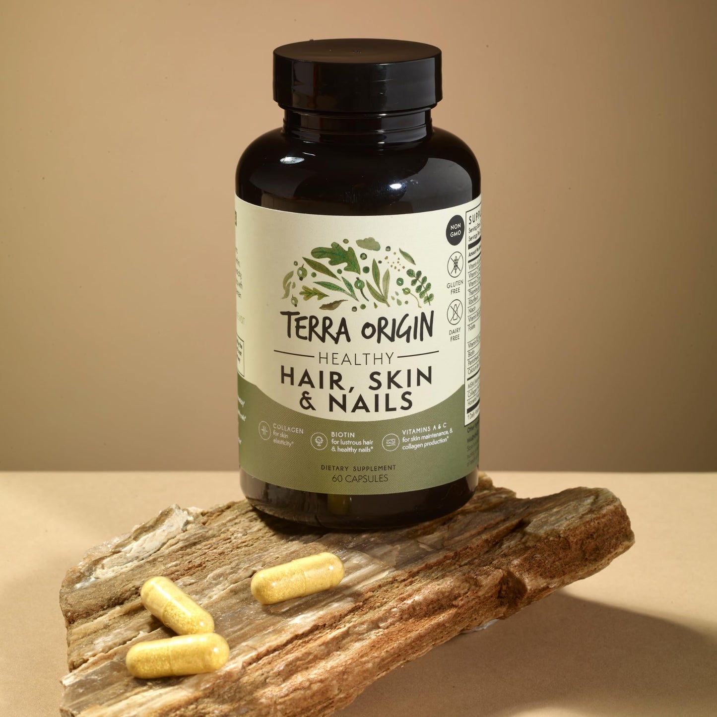 TERRA ORIGIN Healthy Hair, Skin and Nails Supplement | Collagen, Biotin, Horsetail & B-Complex | Supports Hair Strength, Skin Elasticity & Nail Growth | Vitamins for Women and Men | 60 Capsules TERRA ORIGINBuy Supplements Australia