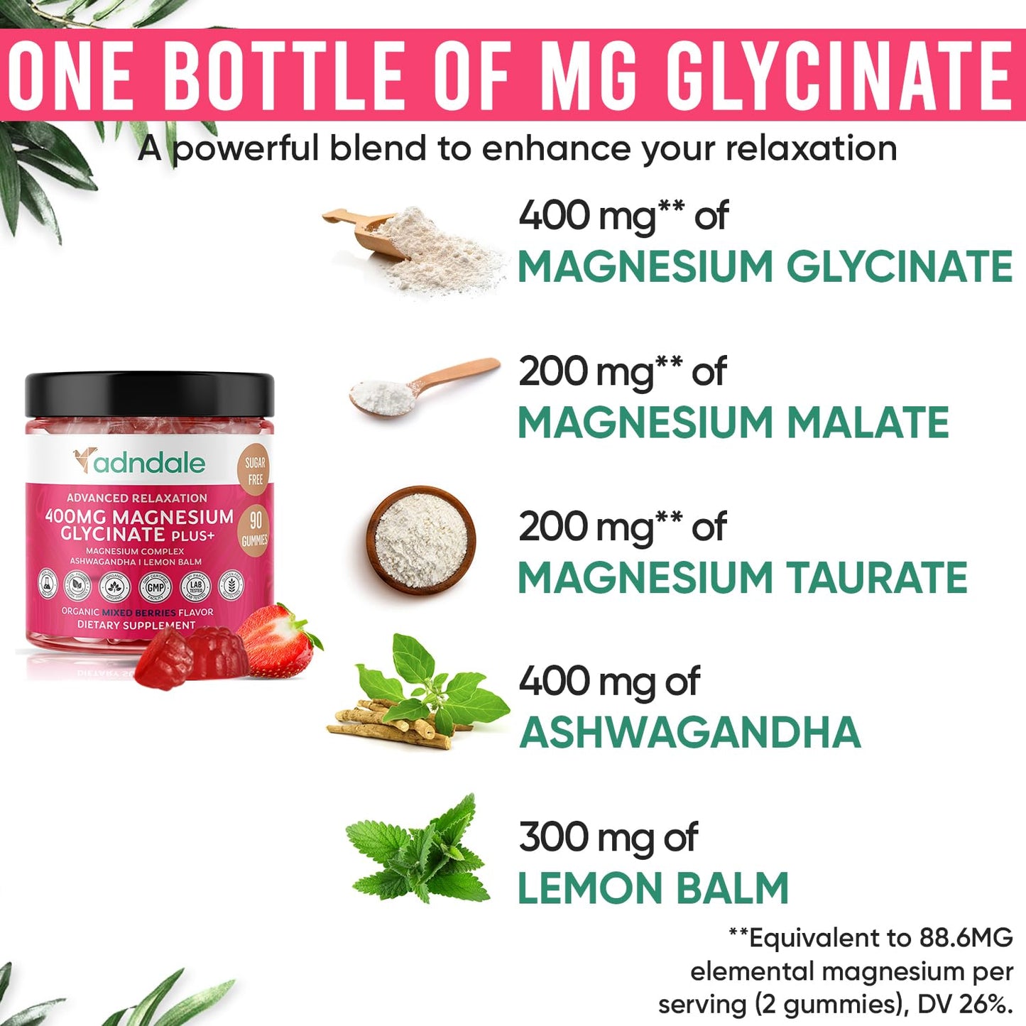 Adndale 90 CT Magnesium Glycinate 400 mg Gummies with Ashwagandha, Magnesium Malate & Taurate, Sugar Free Magnesium Gummies for Adults & Kids. AdndaleBuy Supplements Australia