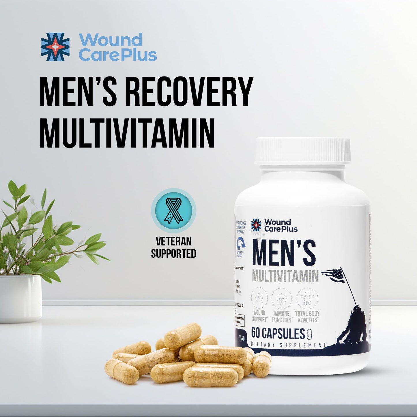 Wound Care Plus Men's Multivitamin – Comprehensive Vitamin & Mineral Blend with Vitamins A, B, C, D, E, Zinc – Supports Immune Health, Energy & Skin Wellness – 60 Capsules – Non-GMO, Gluten-Free WOUND CAREPLUSBuy Supplements Australia