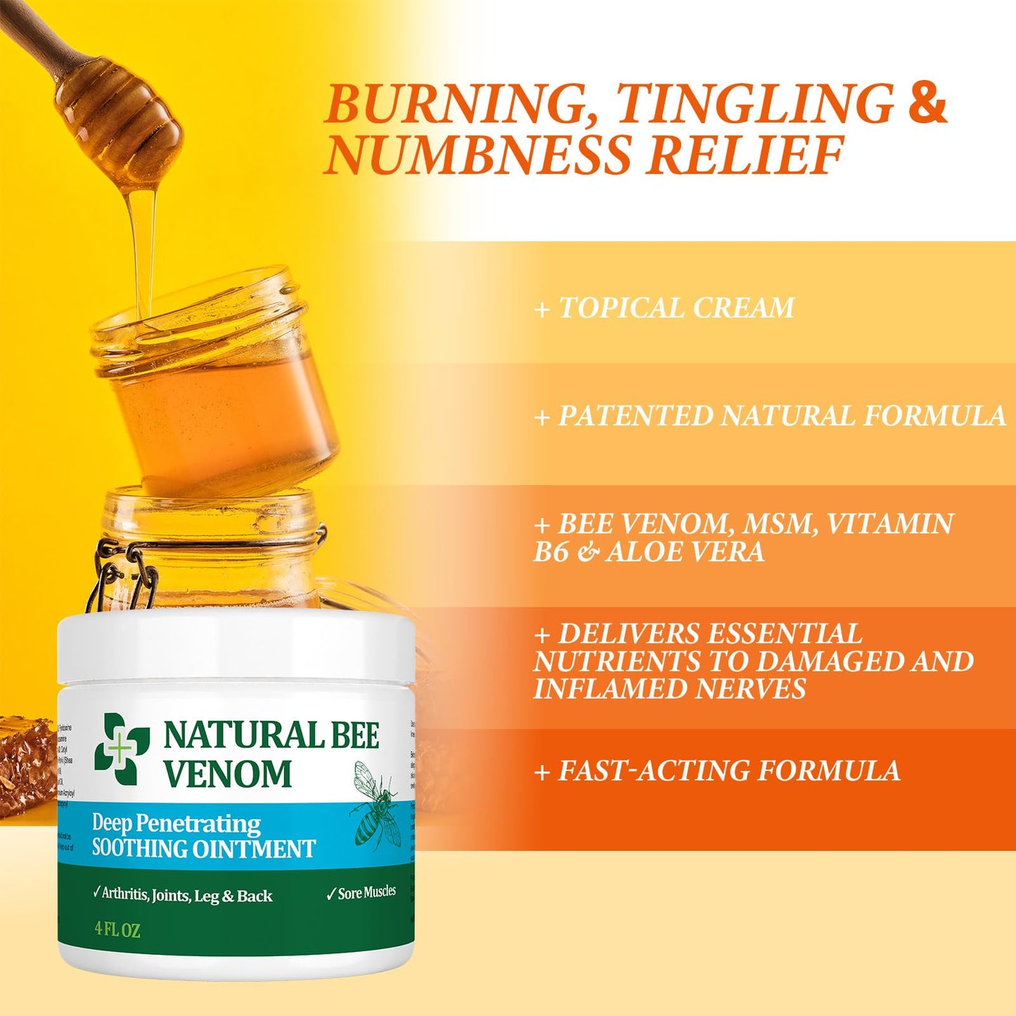 PIBIOOMAP Bee Venom Serum Joint & Muscle & Bone Cream, Pure Natural Ingredients, Fast Acting, Relief Back, Shoulder, Back, Neck, Hands, Elbows, Feet, Leg, Knees, Ankle, for Adults, Elderly PIBIOOMAPBuy Supplements Australia