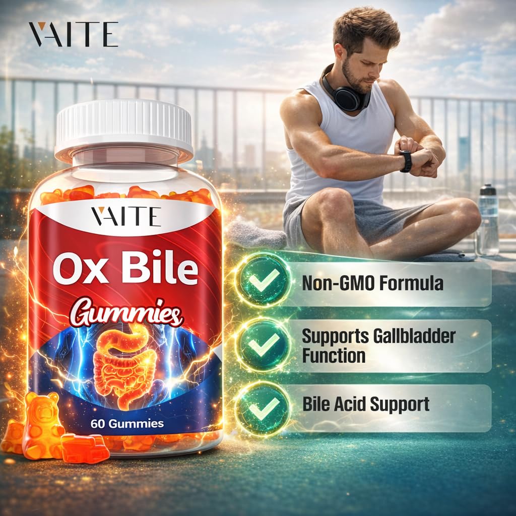 VAITE Ox Bile Gummies – 500mg Digestive Support for Gallbladder & Gut Health – Non-GMO, Sugar-Free Supplement – Helps Nutrient Absorption & Bile Flow – 60 Easy-to-Chew Bile Acid Chewables VAITEBuy Supplements Australia