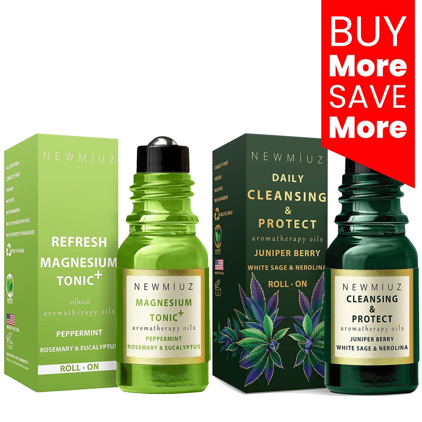 Headache Roll On Stick Peppermint Rosemary and Eucalyptus & Cleansing and Protect Juniper Berry White Sage with Nerolina Pack of 2 New MiuzBuy Supplements Australia