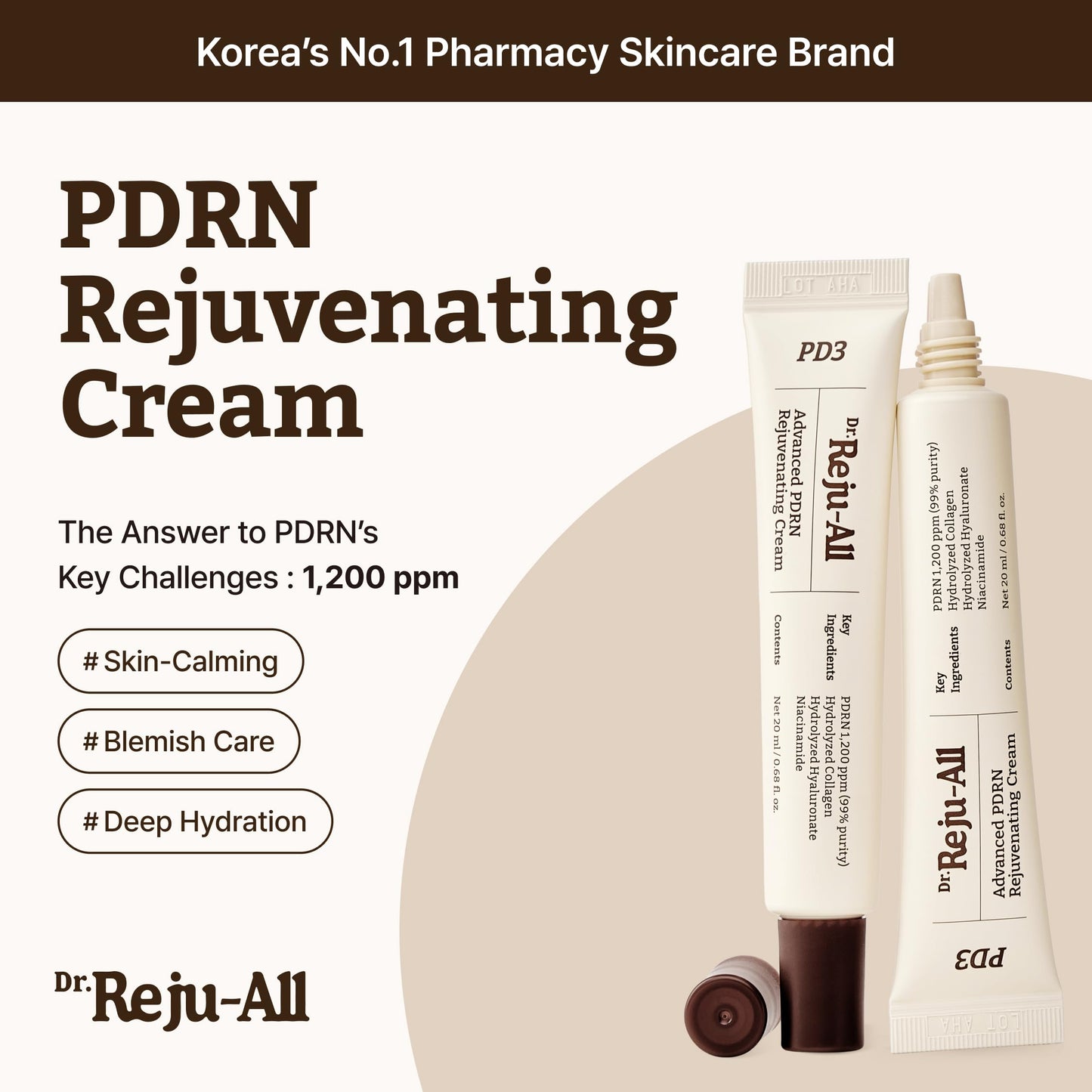 Dr. Reju-All PDRN Rejuvenating Cream – Rejuall PDRN Face Moisturizer – Optimal 1200ppm for Glass Skin & Plumping