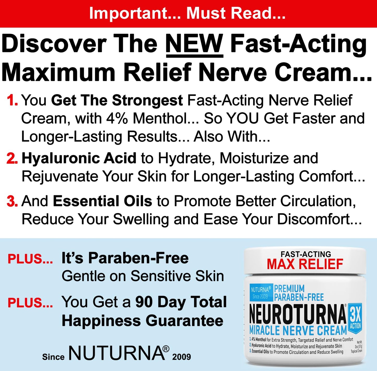 Neuropathy Nerve Relief Cream - Premium Nerve Cream 3X Action for Targeted Relief and Soothing Nerve Comfort - Maximum Strength with 4% Menthol, MSM for Feet Hands Legs Toes & Back - Extra Large 6 Oz NuturnaBuy Supplements Australia