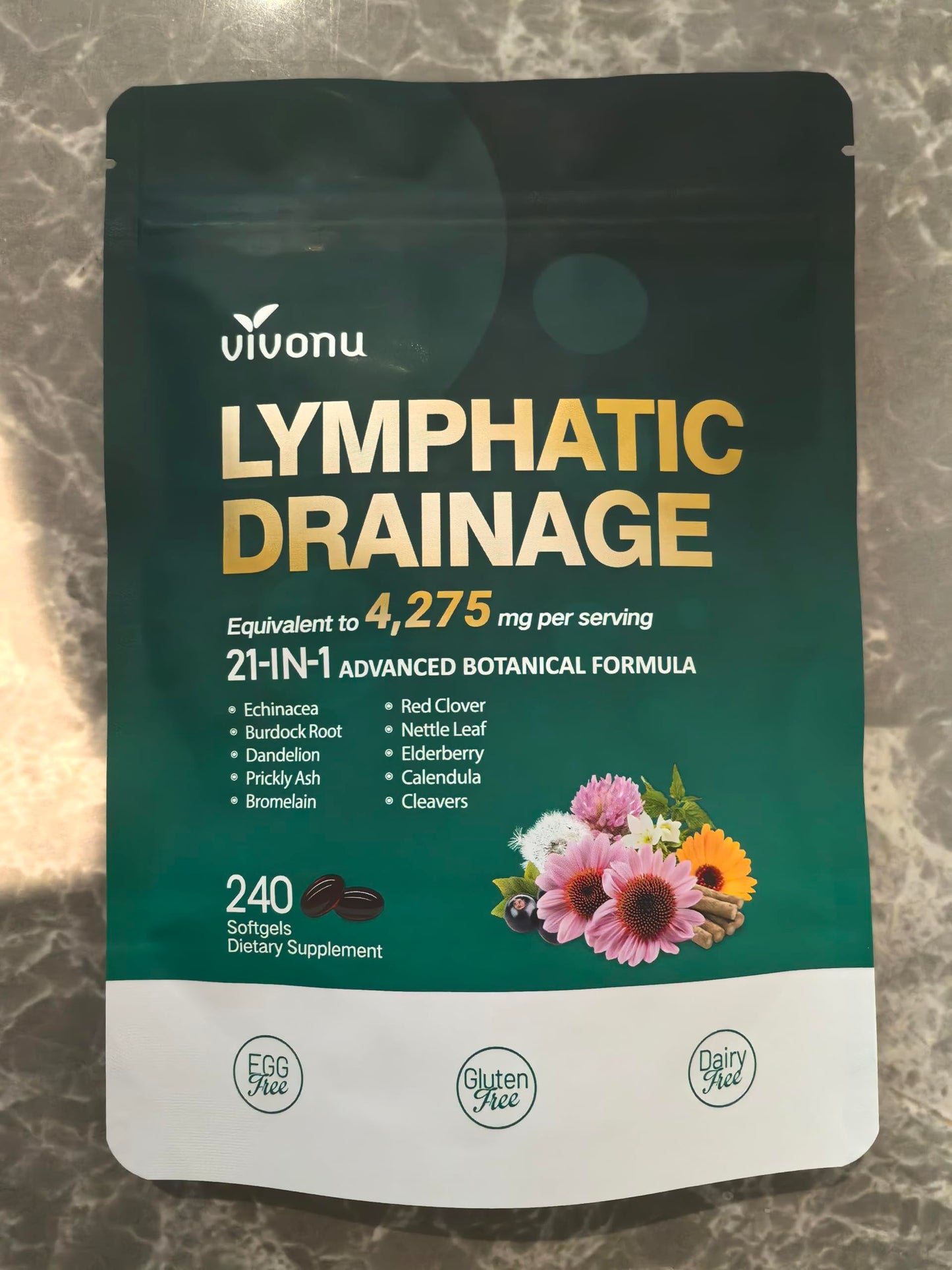 Lymphatic Drainage Supplements, 240 Softgels, Lymph System Support Supplement for Women & Men, 21-in-1 Herbal Blend with Echinacea, Dandelion, Burdock, Bromelain, Calendula, Turmeric & More, 1 Bag VivoNu buy supplements Au