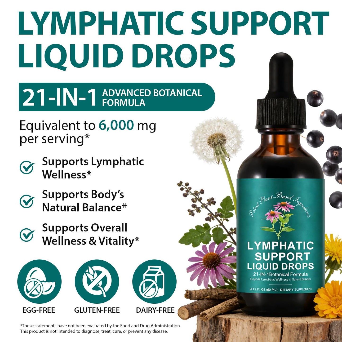 SDJUFEI 21-in-1 Lymphatic Drainage Drops, Lymphatic Support Liquid Drops with Turmeric, Echinacea, Elderberry & Dandelion, for Women & Men, 2 fl oz SDJUFEI buy supplements Au