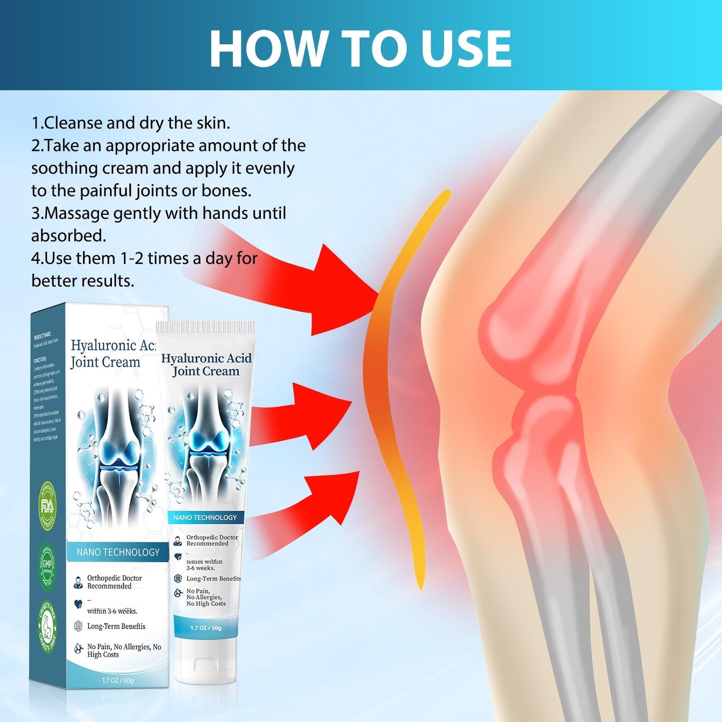 2 PCS Hyaluronic Acid Joint R-epair Gel, Soothing Massage Gel, Quickly Relieve Joint discomfort for Back, Neck, Kne, Soothing Relief for Dry, Cracked Skin Joint Activities Throughout The Body SANZHUANBuy Supplements Australia