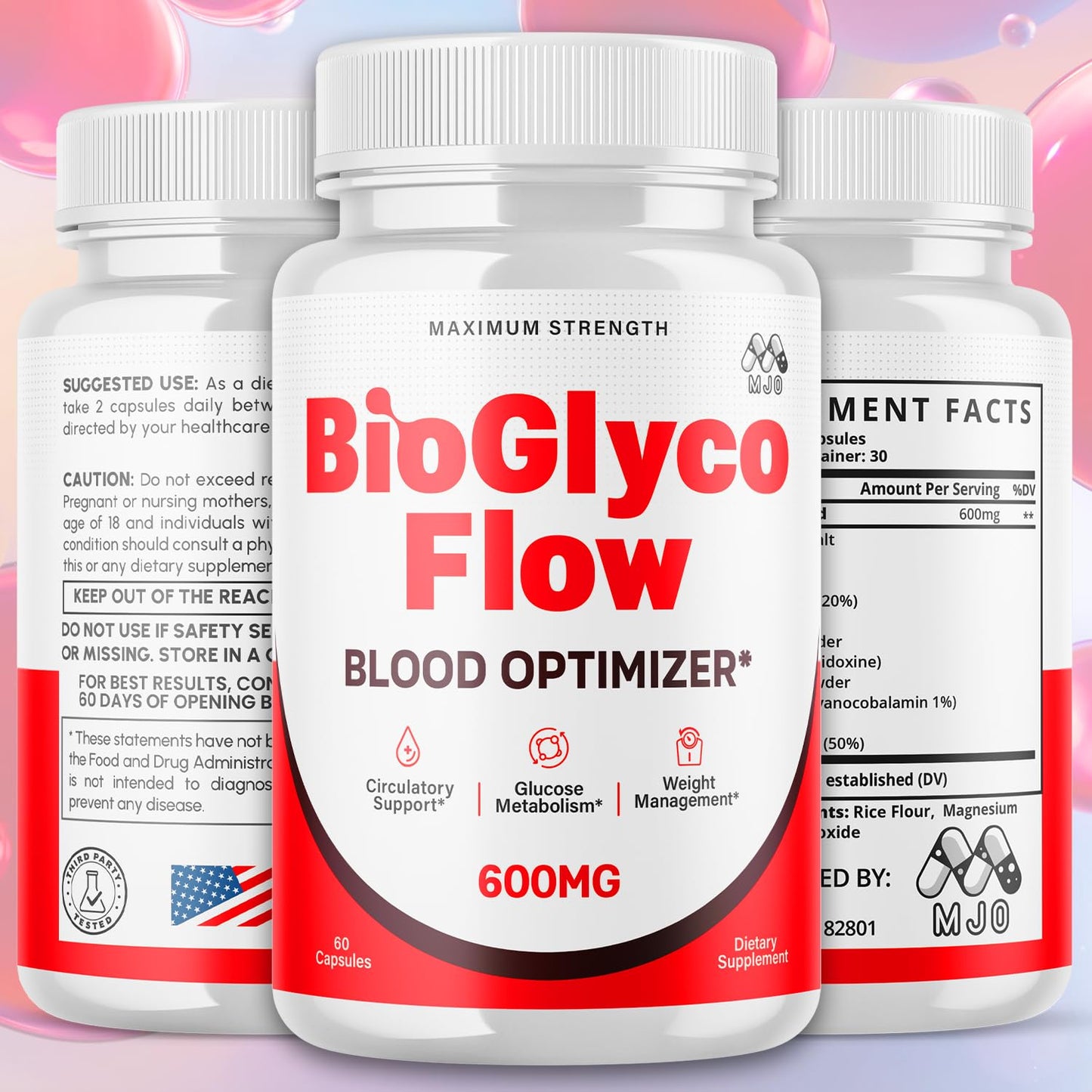(2 Pack) BioGlyco Flow Blood Optimizer Capsules, Official BioGlyco Flow Pills with All Natural Ingredients, Advanced Health and Wellness Supplement with Maximum Strength Multivitamins (120 Capsules) MJOBuy Supplements Australia