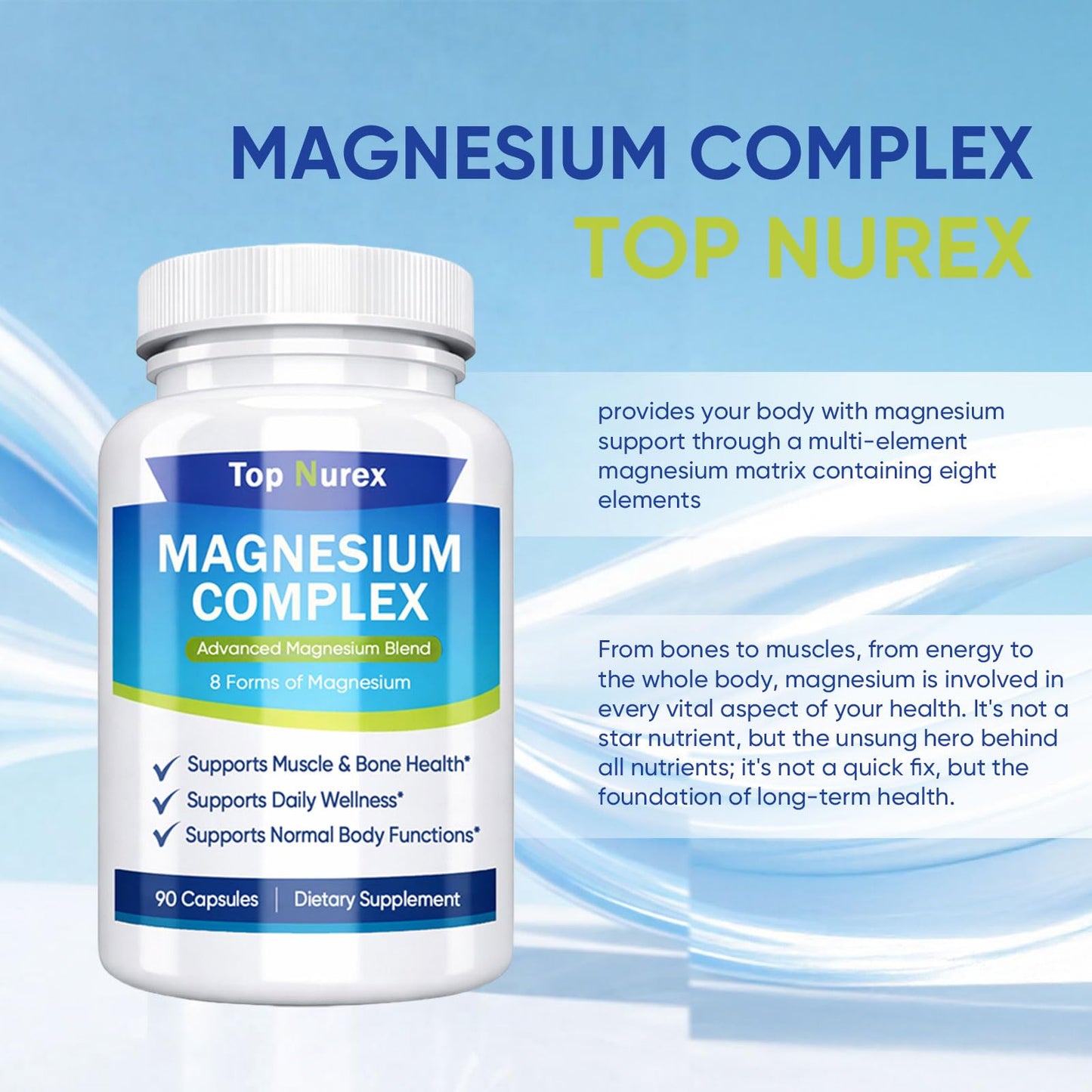 Top Nurex Magnesium Complex 1000 mg, 8-Source Magnesium Blend with Glycinate, Citrate, Malate & Taurate, Vegan Non-GMO Formula, 90 Capsules Kunnozz buy supplements Au