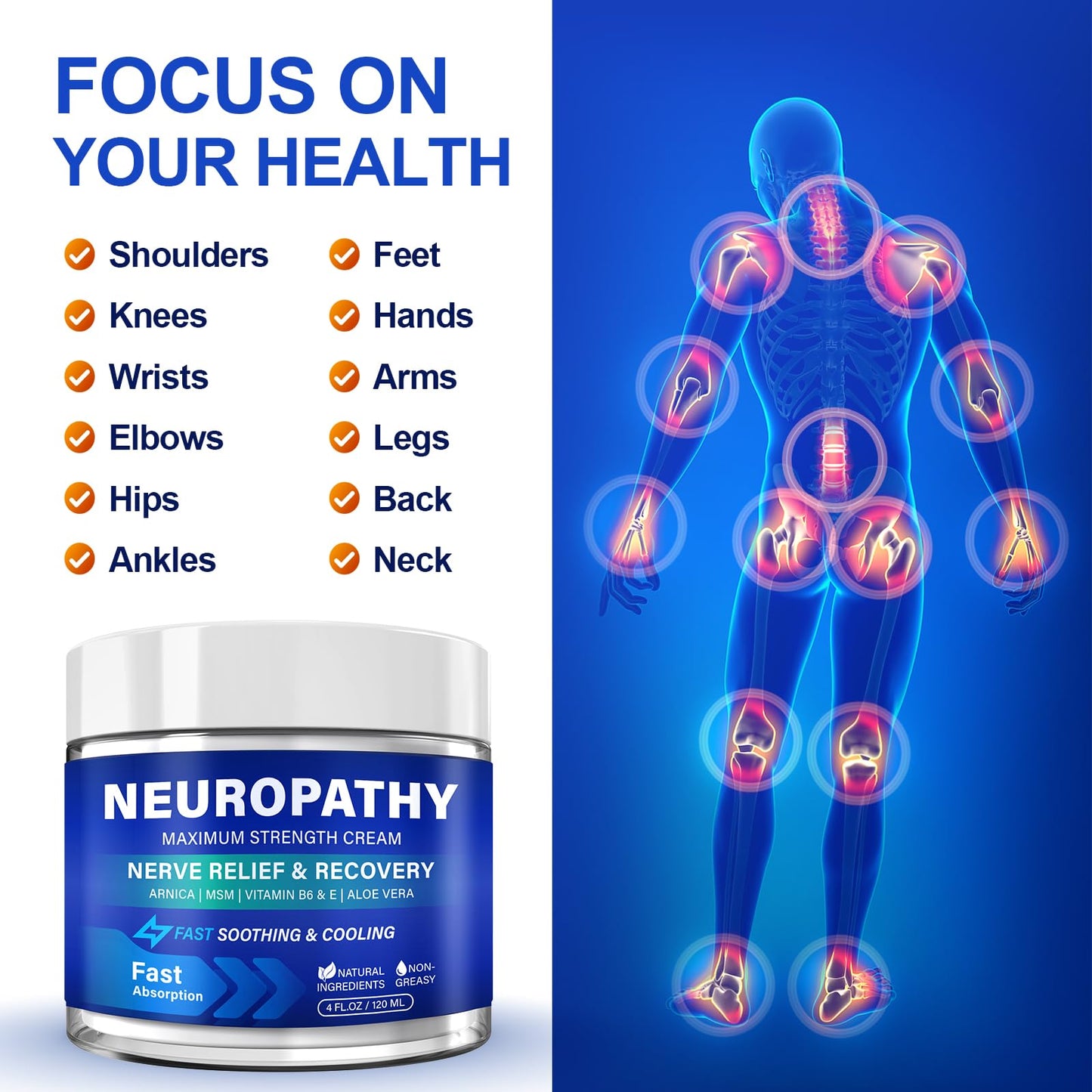 Neuropathy Nerve Relief Cream, Large 4 Oz, Nerve Savior for Neuropathy-Maximum Strength for Feet, Hands, Legs & Toes, Neuropathy Cream with Arnica, Vitamin B6, Aloe Vera & MSM, 120 ml TRPLKJEBuy Supplements Australia