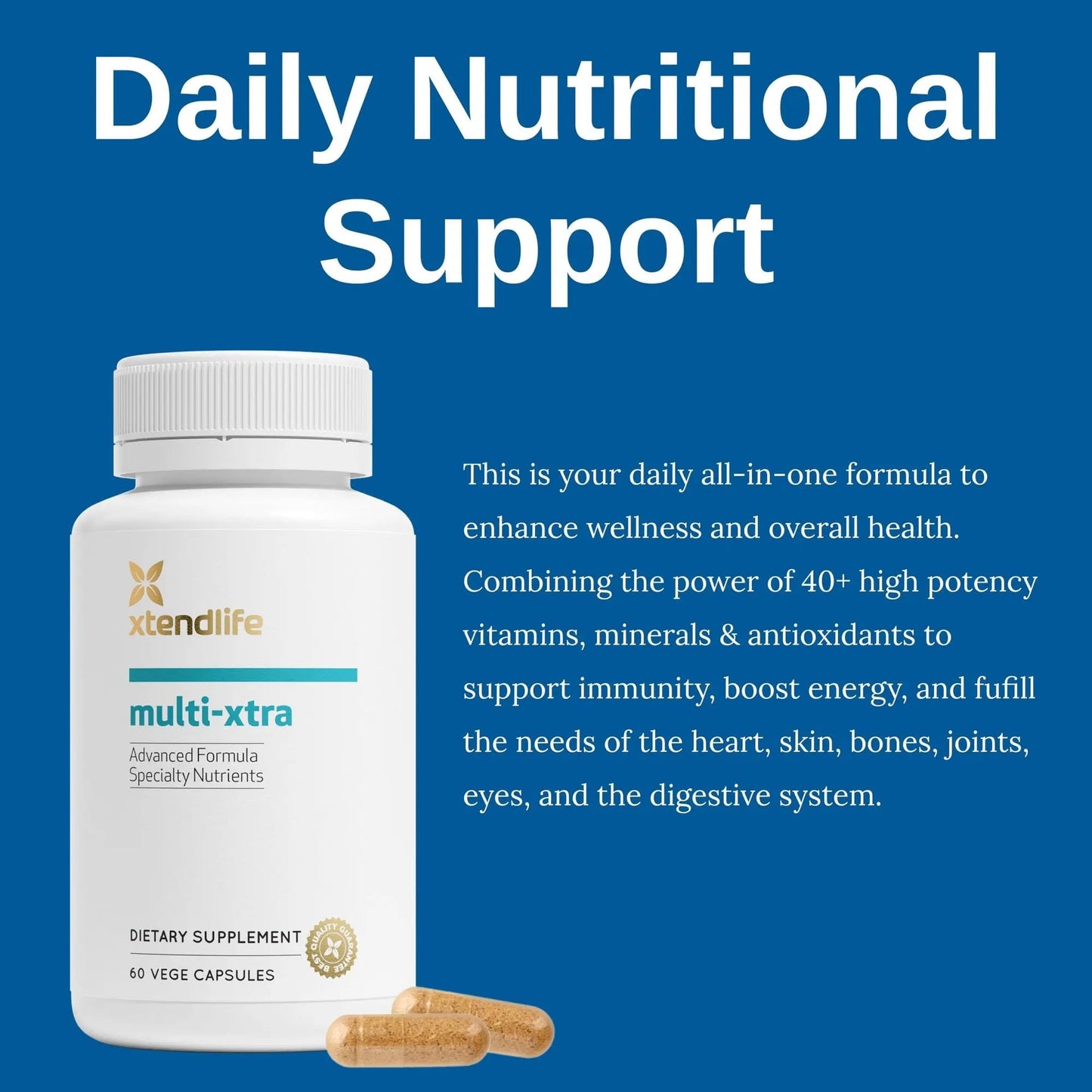 Xtendlife Multi-Xtra Multivitamin for Immune, Heart & Energy Support - 40+ Bioavailable Vitamins, Minerals, Antioxidants & Herbs Xtendlife