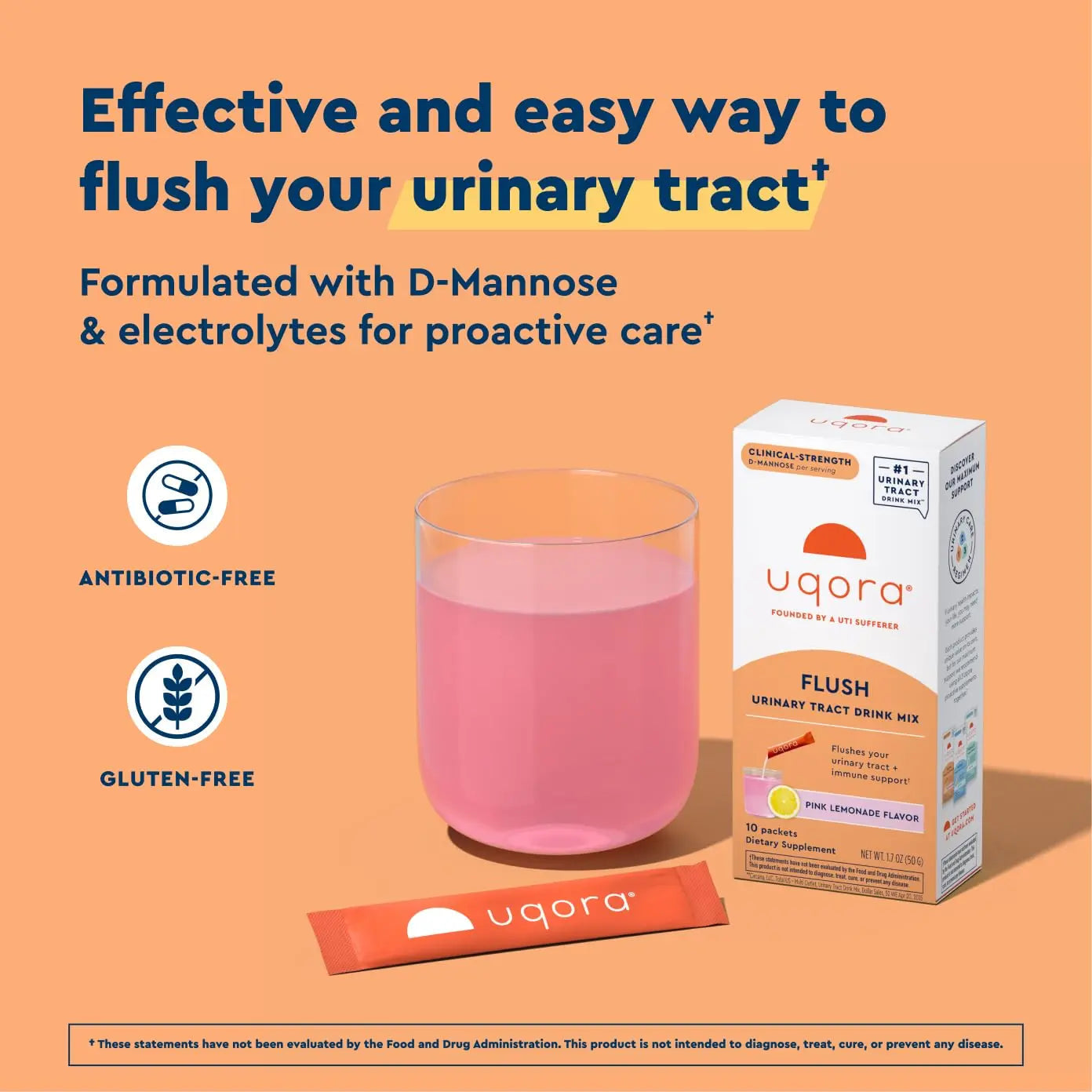 Uqora Flush - Urinary Tract* with D-Mannose, Vitamin C, Vitamin B6, Potassium, Magnesium & Calcium - Gluten-Free & Vegan - Pink Lemonade Flavor - 20 Packets (2 Pack) UqoraBuy Supplements Australia