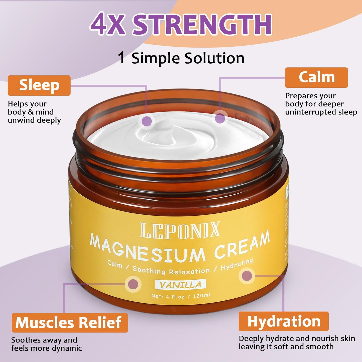 Magnesium Cream for Sleep & Muscle Recovery - Soothing Topical Magnesium Lotion for Leg Cramps, Joint Comfort, Pain Relief - Relaxing Magnesium Body Butter for Men Women Kids (120ml, Vanilla) LEPONIXBuy Supplements Australia