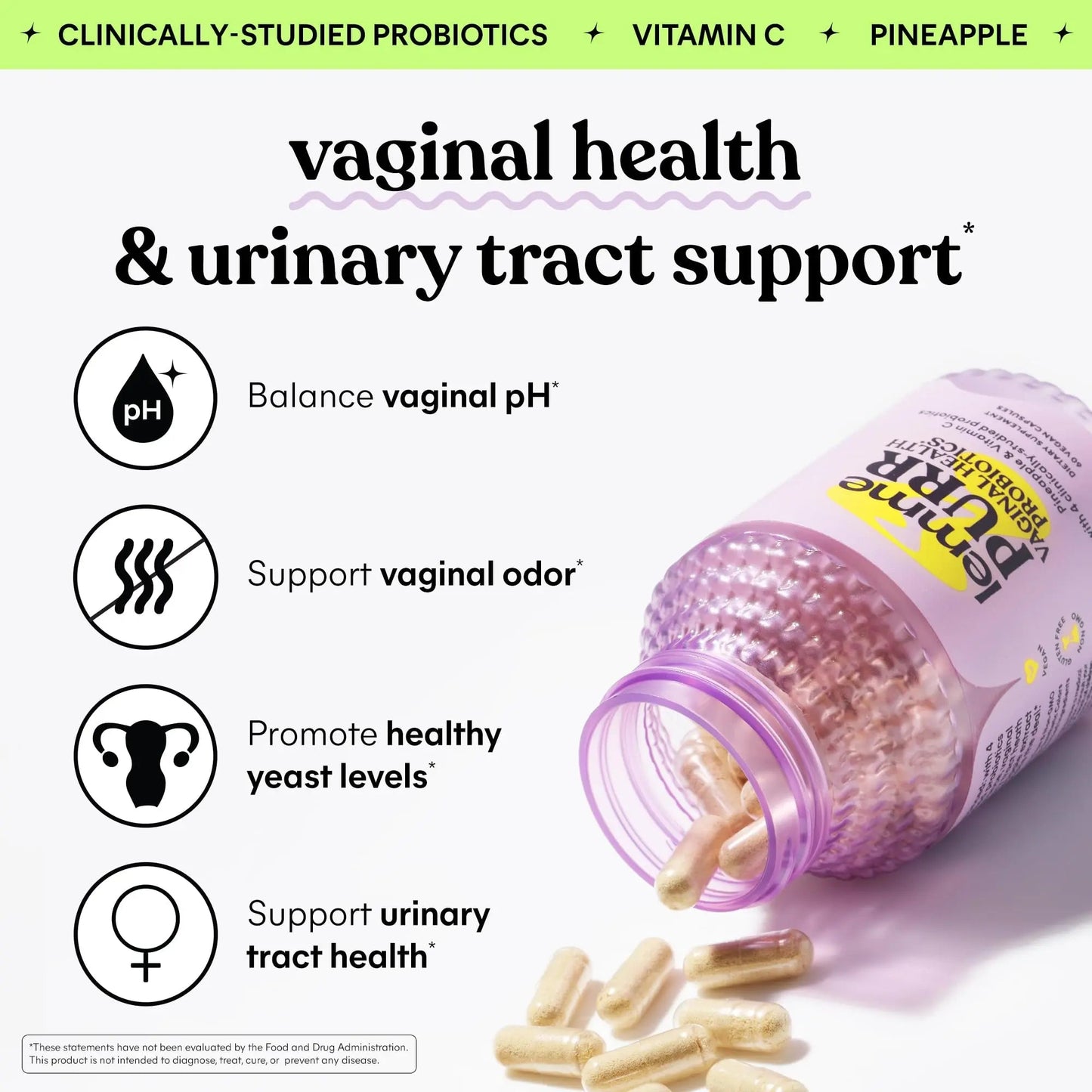 Lemme Purr Vaginal Probiotics for Women - Promotes pH Balance, Healthy Vaginal Odor & Urinary Tract Health w/Lactobacillus Blend, Clinically Tested Strains, Pineapple & Vitamin C - 60 Veggie Capsules LemmeBuy Supplements Australia
