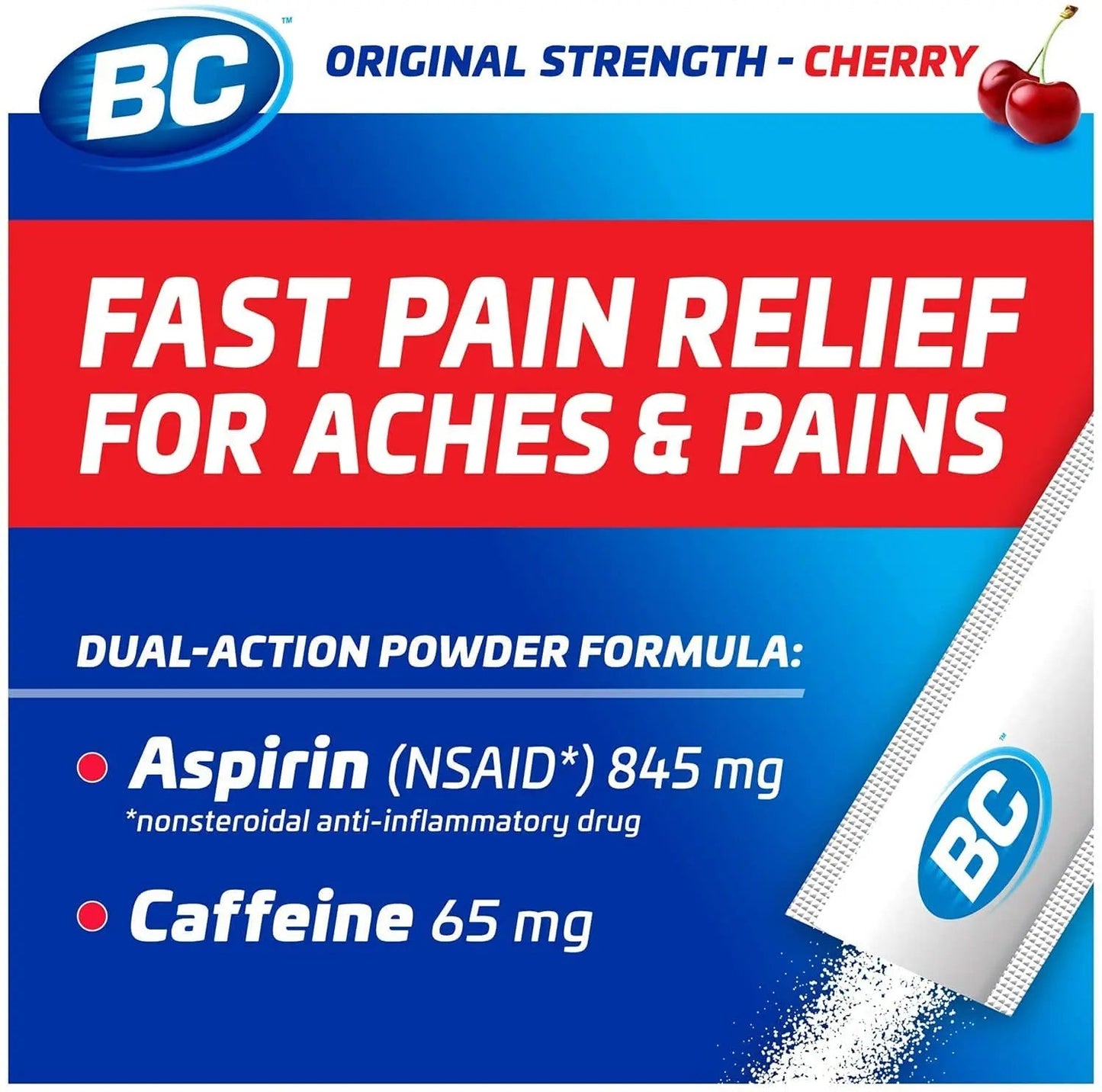 BC Powder Pain Reliever, Cherry Flavor Aspirin Dissolve Packs, 24 Count Powder Packets (6 Pack) BCBuy Supplements Australia