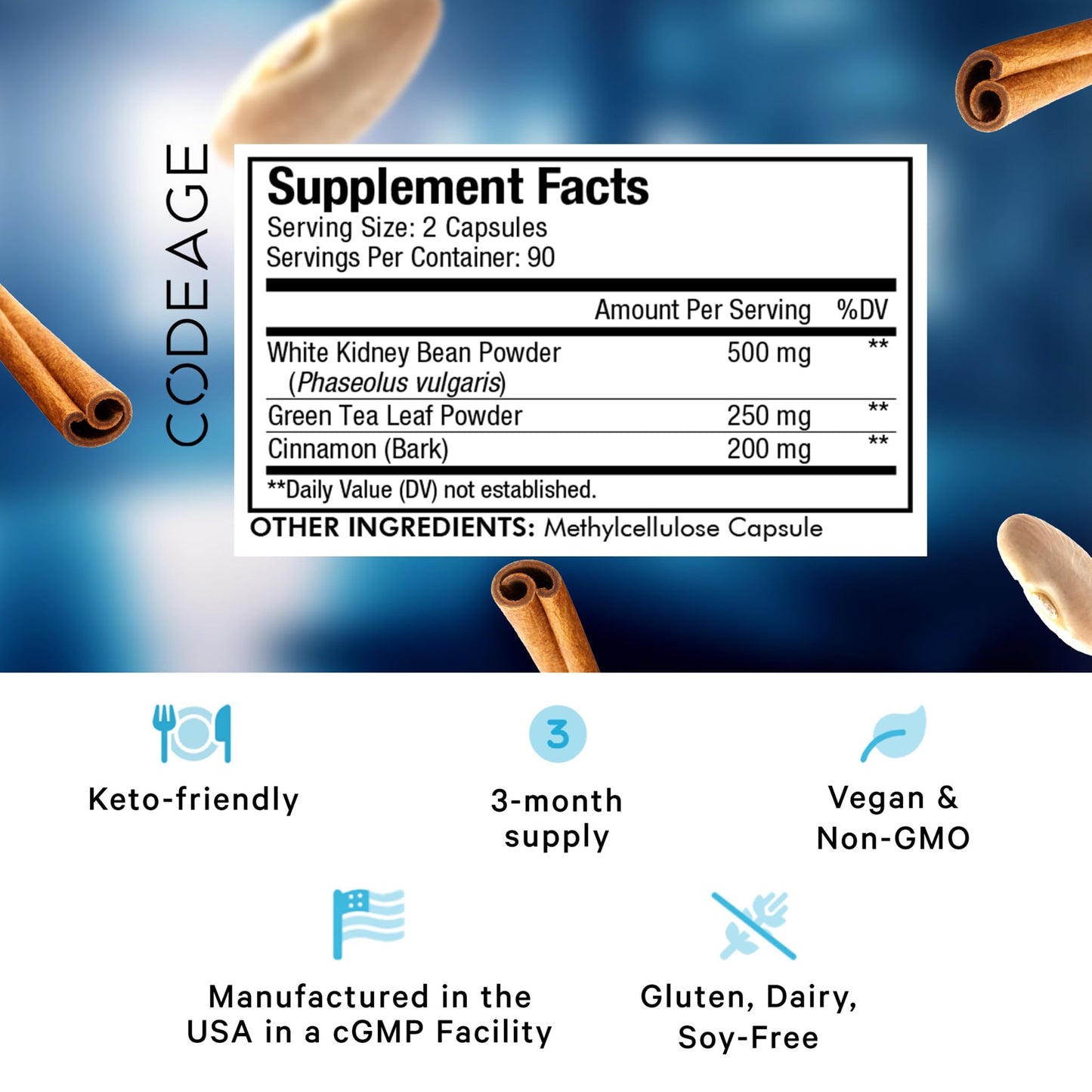 Codeage Keto Carb, White Kidney Bean, Green Tea & Cinnamon Bark Supplement, Triple Action Keto Cheat Vegan Pills, Ketogenic, Low Carb Diet Sugar, 3 Months Supply, Non-GMO, Gluten-Free, 180 Capsules CodeageBuy Supplements Australia