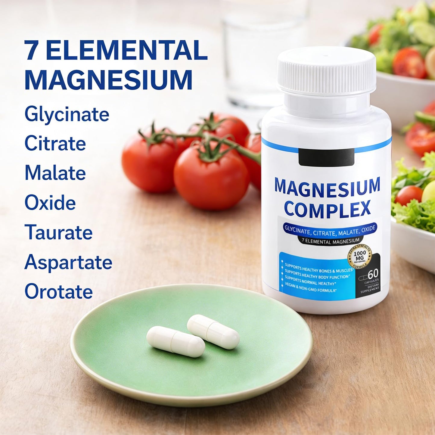 Magnesium Complex for Women & Men 1000mg — 7-in-1 Magnesium (Glycinate, Citrate & Malate) for Sleep Support, Stress Relief, Muscle Recovery — Vegan, 60 Capsules ElixAid buy supplements Au