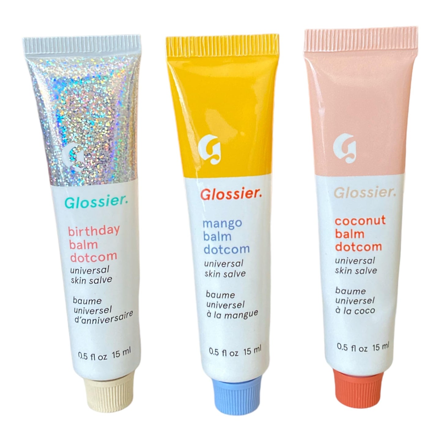 Glossier Balm Dotcom Trio Mango, Birthday, Coconut Size: 0.5 fl oz / 15 ml GlossierBuy Supplements Australia