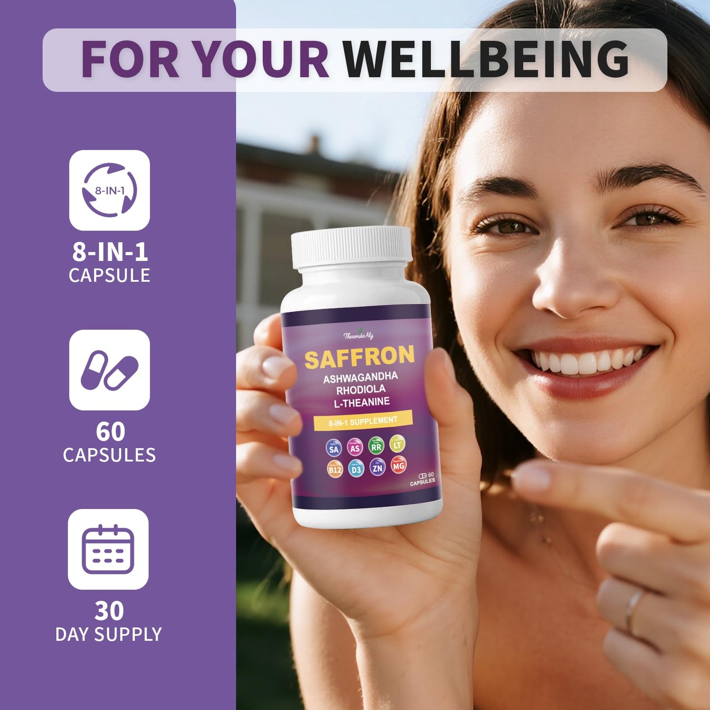 Theronika Aly Saffron Supplements – Blend with Ashwagandha, Safron, Rhodiola, Magnesium, L-Theanine, Zinc & B12, 88.5 mg Pure Saffron Extract Capsules Mood, Energy, Vision & Focus – 60 Vegan Capsules Theronika Aly buy supplements Au