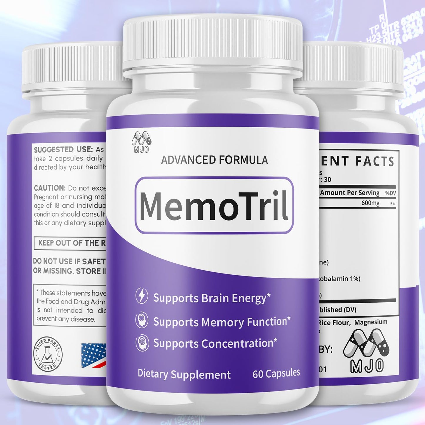 (3 Pack) Memotril Capsules, Official Memo Tril Supplement Pills with All Natural Ingredients, Advanced Memotril for Brain Health & Wellness Support with Premium Vitamins for Women & Men (180 Capsules) MJO buy supplements Au