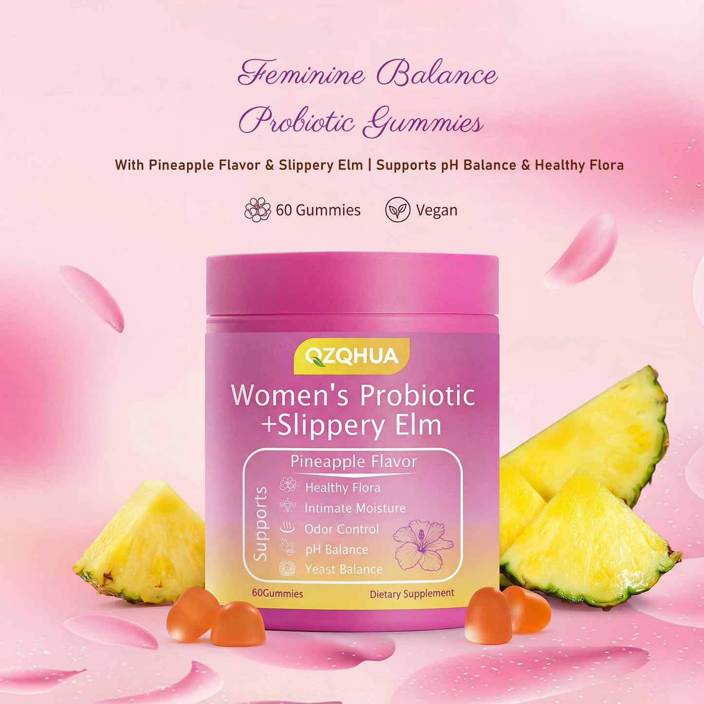 Premium Feminine Balance Gummies for Women - 60 Gummies, Hawaiian Pineapple Flavor - with Probiotics & Vitamin C - Supports Feminine Wellness & Healthy Balance - Gluten Free, Vegan(30 Servings)(Q2) QZQHUABuy Supplements Australia