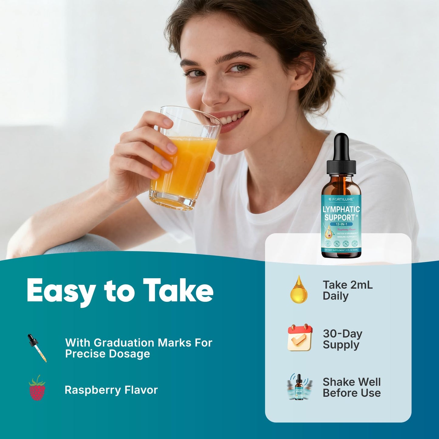 FORTILUME Liposomal Lymphatic Drainage Drops, 13 in 1 Lymphatic Support Drops with Elderberry & Echinacea, Immune & Lymph System Support, Raspberry Flavor, 2 Fl.Oz (30 Servings) FORTILUME buy supplements Au