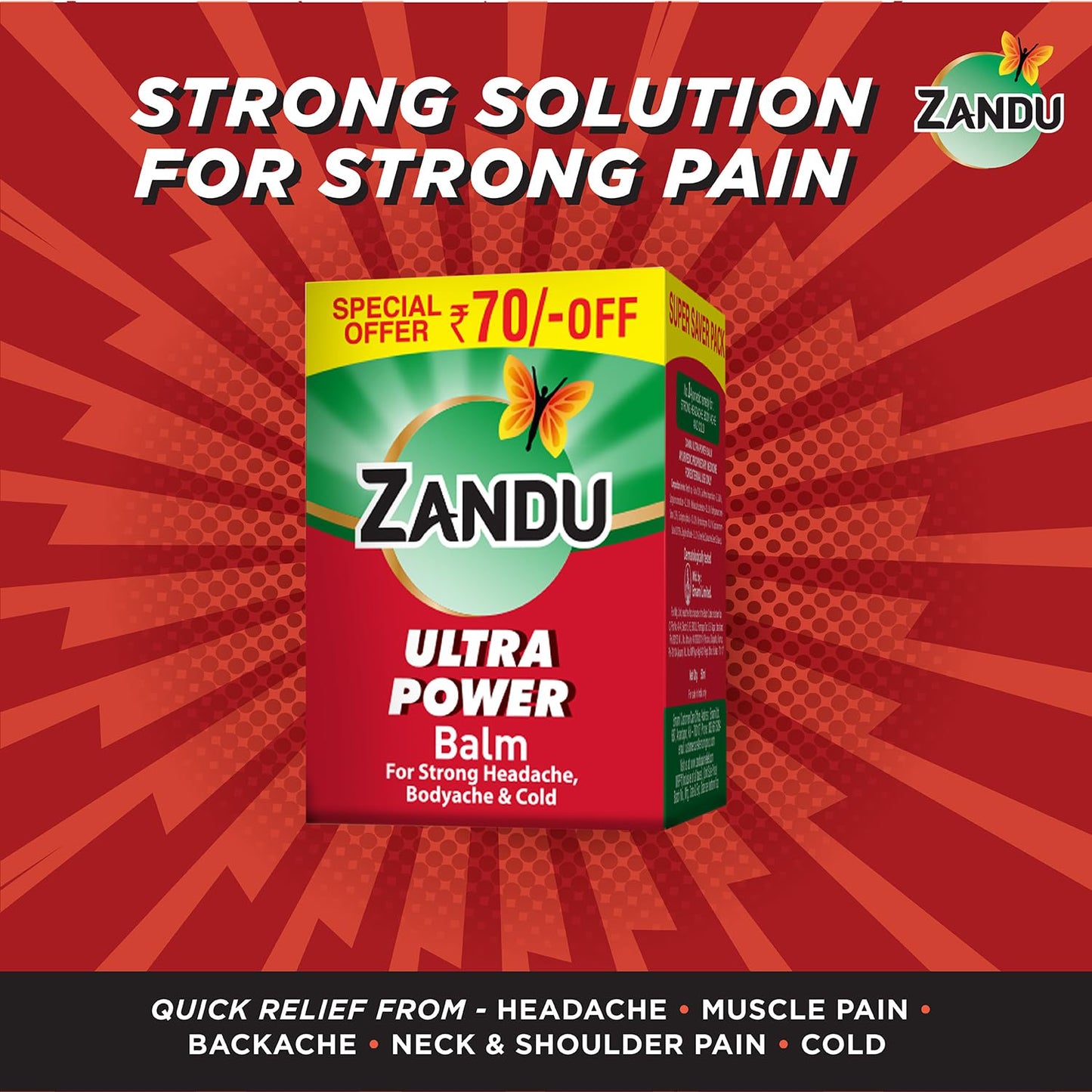 Zandu Ultra Red Balm | Ayurvedic Balm with Menthol, Camphor, Eucalyptus Oil | Relieves from Bodyache, Cold & Muscle Stiffness | Non Greasy & Fast Acting | 0.85 Fl Oz (Pack of 1) ZanduBuy Supplements Australia