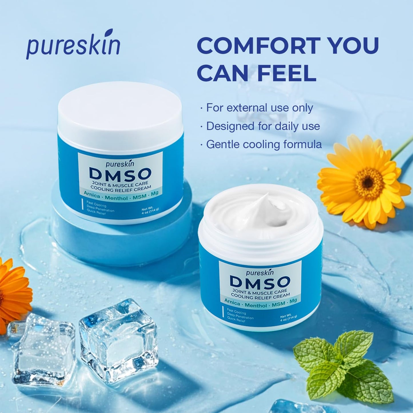 PURESKIN DMSO Relief Cream – Pharmaceutical Grade Fast-Absorbing Cooling Formula for Active Lifestyles – Lightweight Cream with Arnica, MSM, Magnesium, Menthol & Aloe, 4 oz PURESKINBuy Supplements Australia