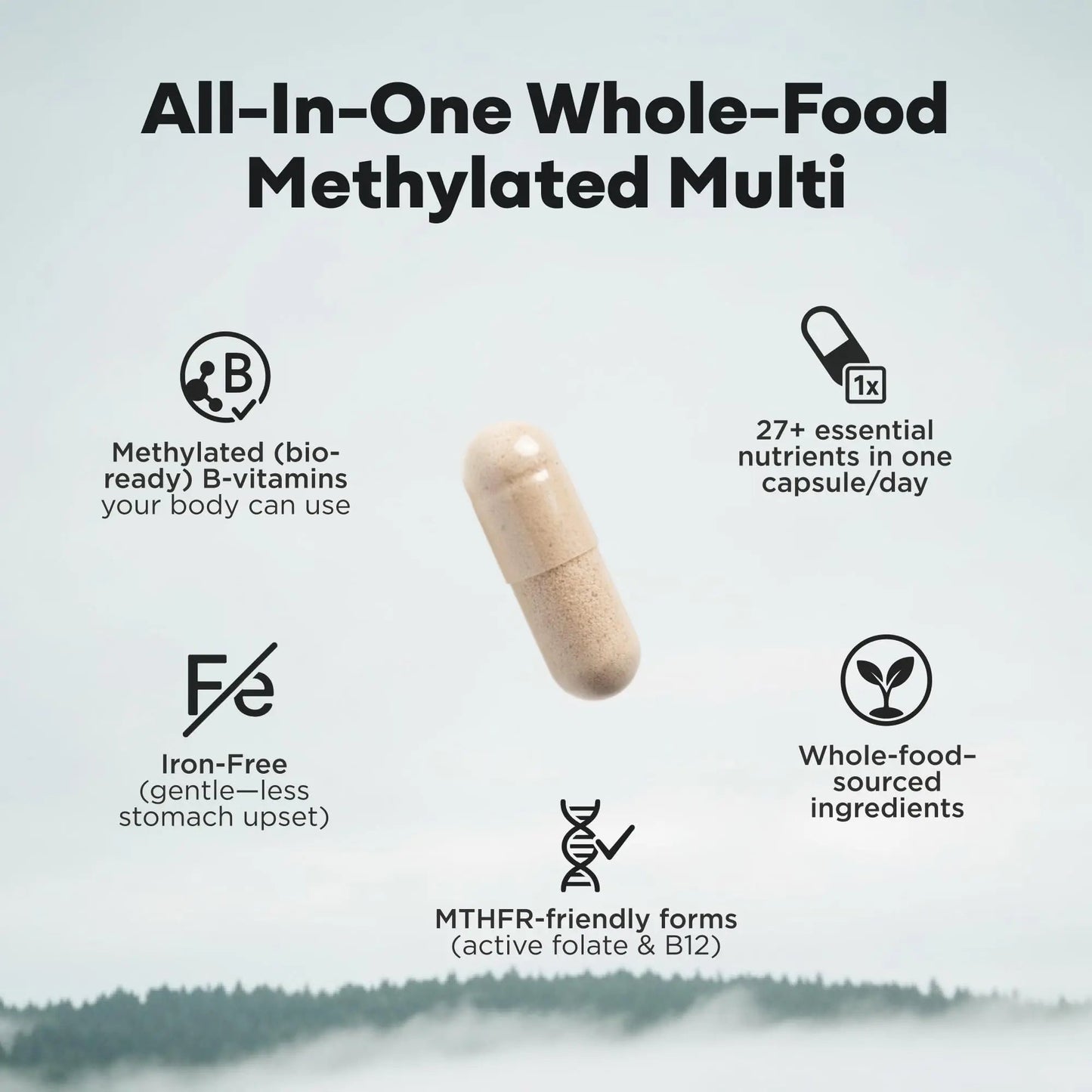 Wild Methylated Multivitamin for Women & Men | Daily Multi Vitamin | MTHFR Supplement Without Iron | Methylated B12, Folate, Vitamin C, A, K2, D, E Wild Foods