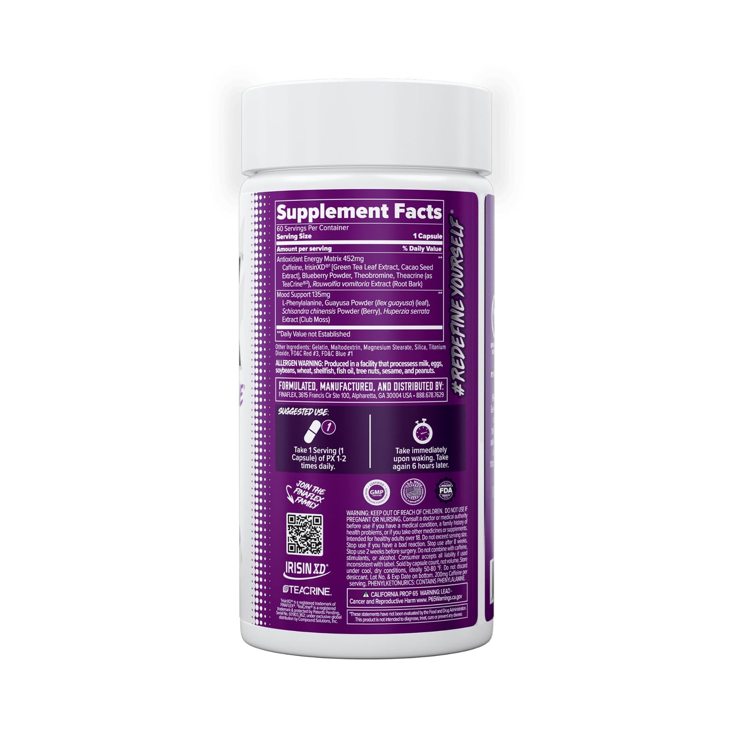 FINAFLEX PX PRO Xanthine - 60 Capsules - Thermogenic - Promotes Energy, Focus & Appetite Suppression