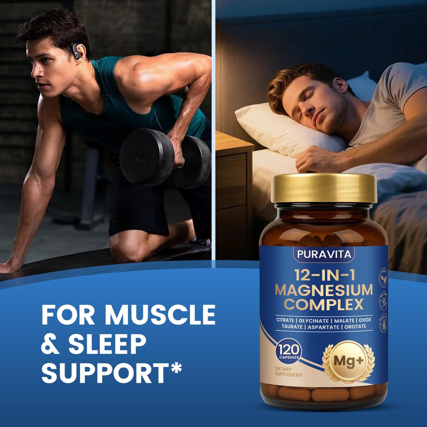 Puravita Magnesium Complex - Puravita 12 in 1 Magnesium Supplement with Glycinate, Citrate, Malate, Oxide, Taurat & More for Muscle, Nerve & Sleep Support, 120 Count PURAVITA buy supplements Au