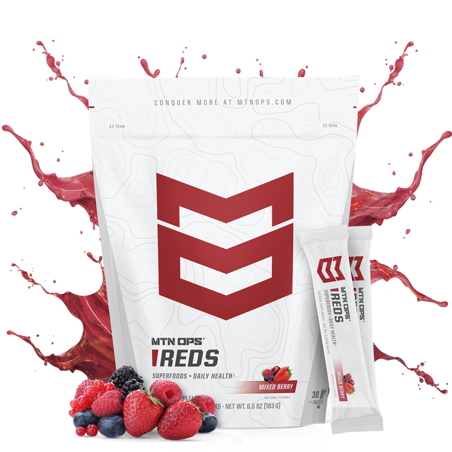 MTN OPS Reds Super Reds Antioxidant Drink Powder Daily Health Blend with Phytonutrients Free Radical Support 30 On The Go Stick Packs MTN OPSBuy Supplements Australia