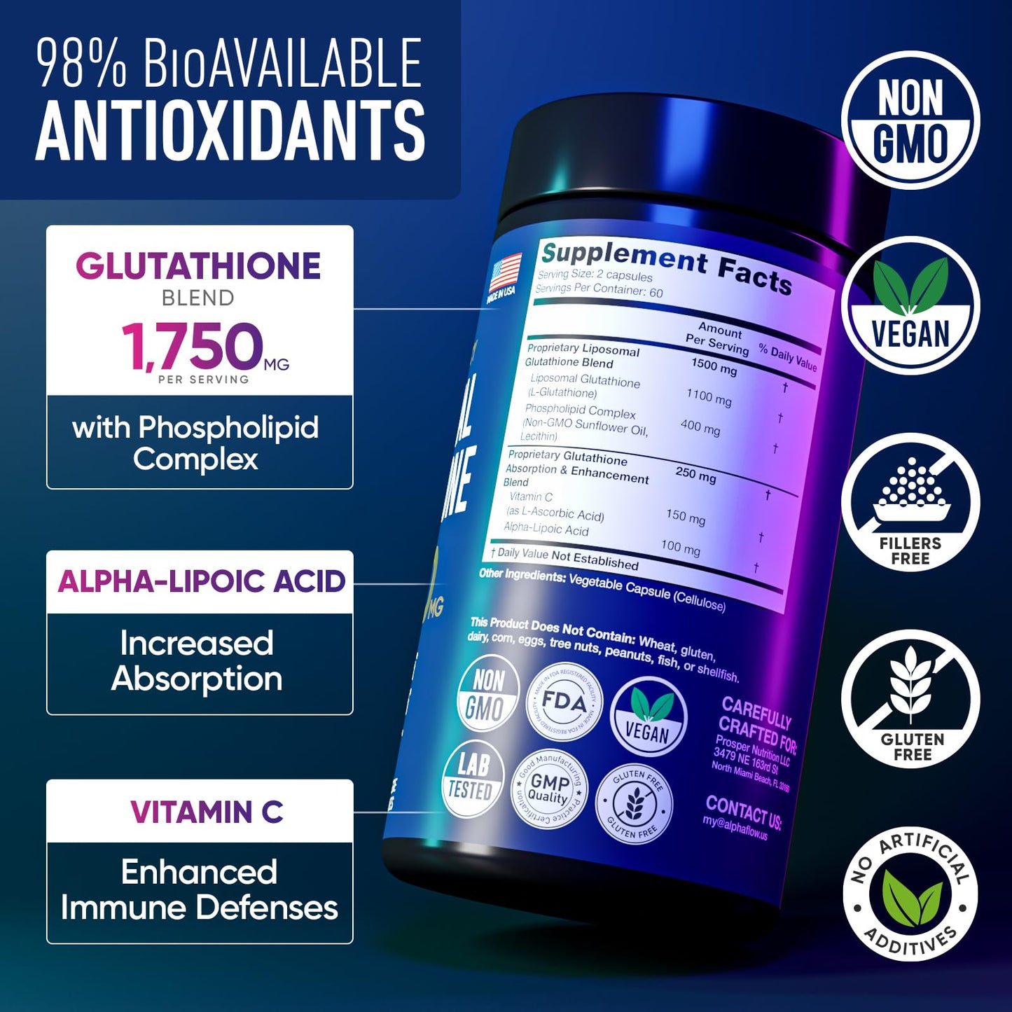 Alpha Flow (2 Pack) Liposomal Glutathione 1100mg – High Absorption Glutathione Supplement with Vitamin C, ALA & Phospholipid Complex – Liver Function, Skin & Immune Support – 240 Vegan Capsules Alpha FlowBuy Supplements Australia