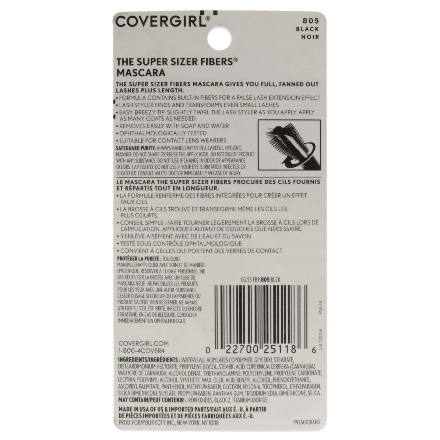 COVERGIRL Super Sizer Fibers Mascara, Black 805, 0.35 Ounce (Packaging May Vary) Volumizing Mascara with Brush COVERGIRLBuy Supplements Australia