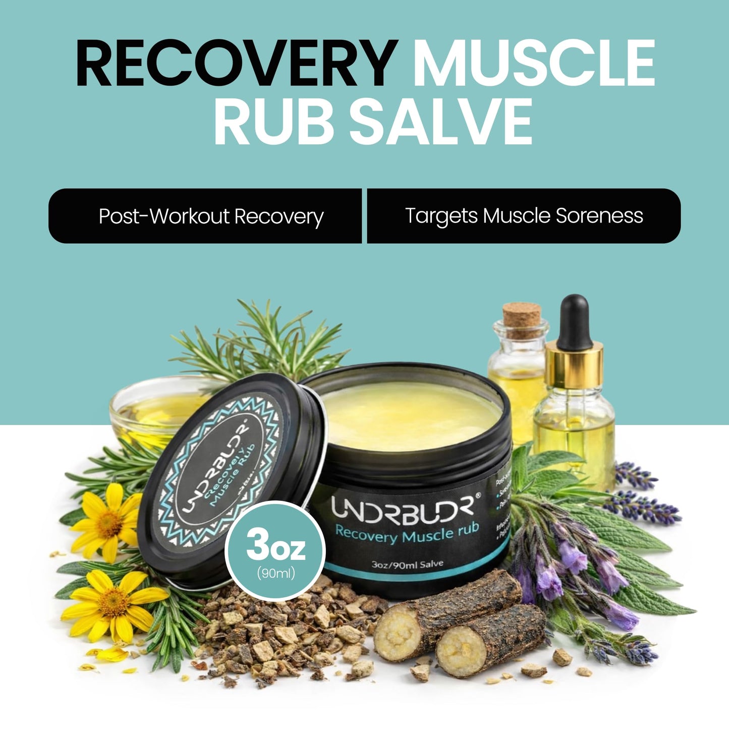 UNDRBUDR Post-Activity Recovery Muscle Rub Salve with Arnica, Comfrey & Essential Oils- Balm for Muscle Soreness, Joint Discomfort & Post-Workout Recovery, Natural Formula for Active Lifestyles (3 oz) UNDRBUDRBuy Supplements Australia