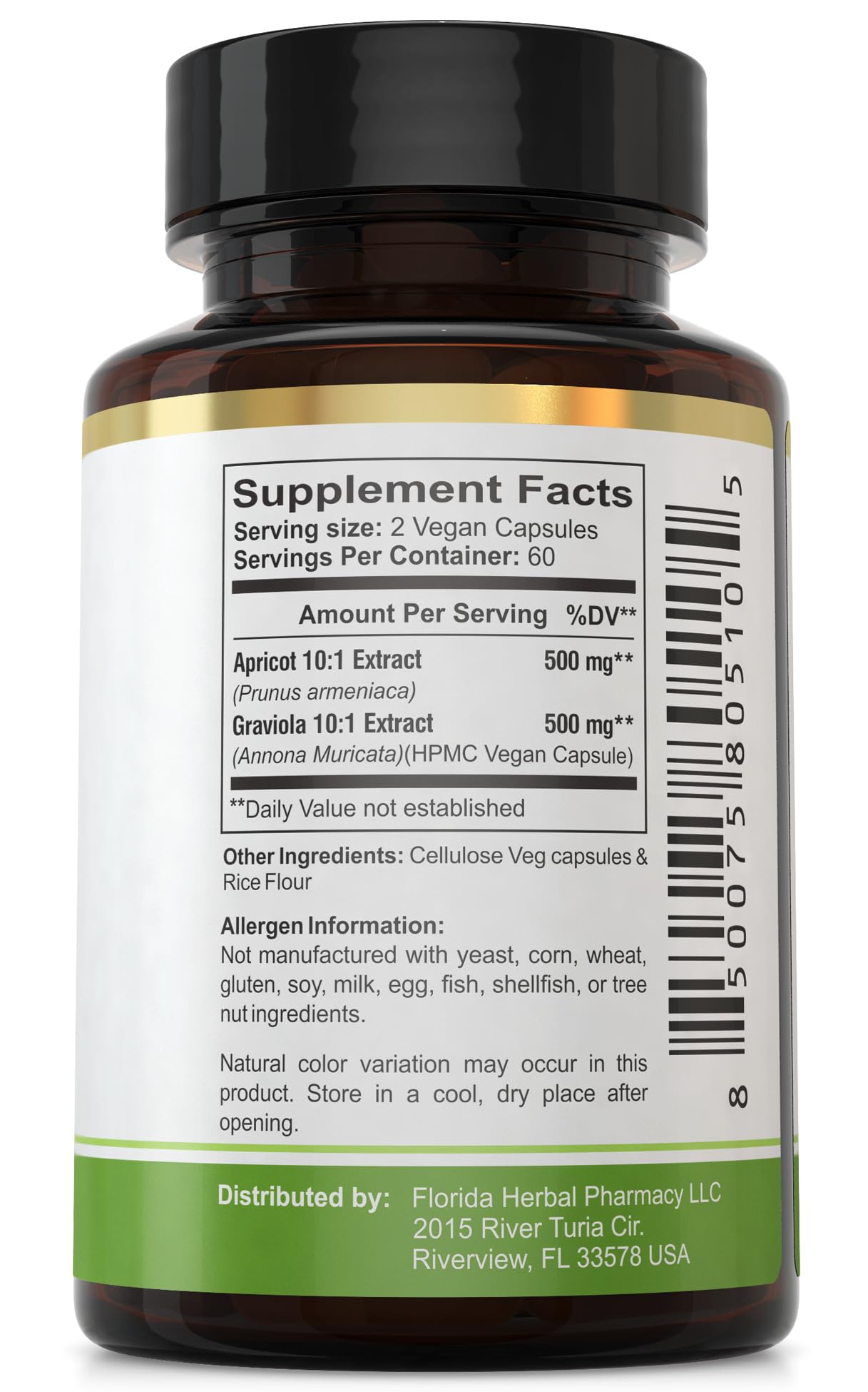 Florida Herbal Pharmacy, Apricot-Graviola Supplement Capsules 10:1 (120 Capsules), 1000 mg Serving (Pack of 1) Florida Herbal PharmacyBuy Supplements Australia