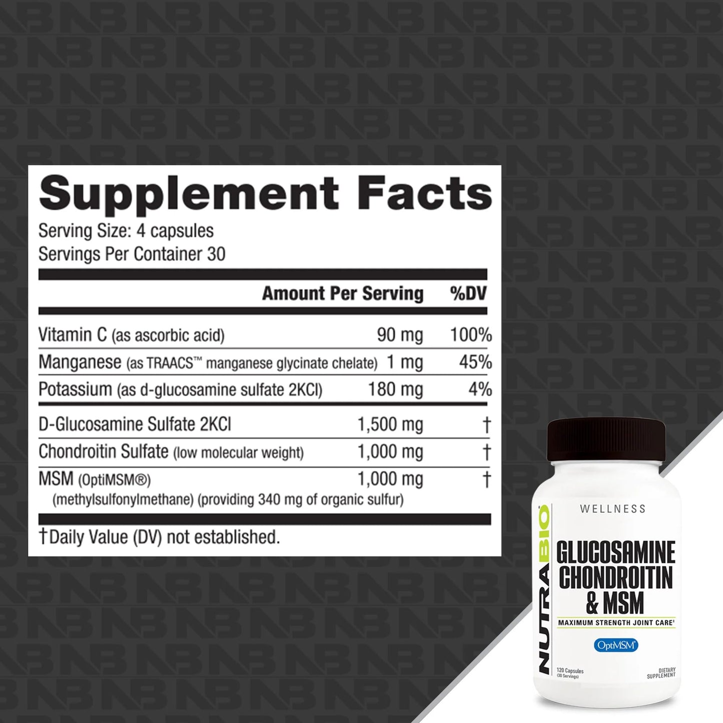 NutraBio Glucosamine Chondroitin & OptiMSM Supplement, Joint Support Formula - 120 Capsules (120 Count) NutraBioBuy Supplements Australia