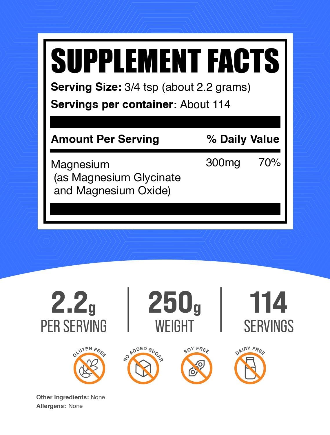 BulkSupplements.com Magnesium Glycinate Powder - Magnesium Glycinate 300mg, Highly Absorbable - Gluten Free, 2.2g per Serving, 250g (8.8 oz) (Pack of 1) BulkSupplementsBuy Supplements Australia