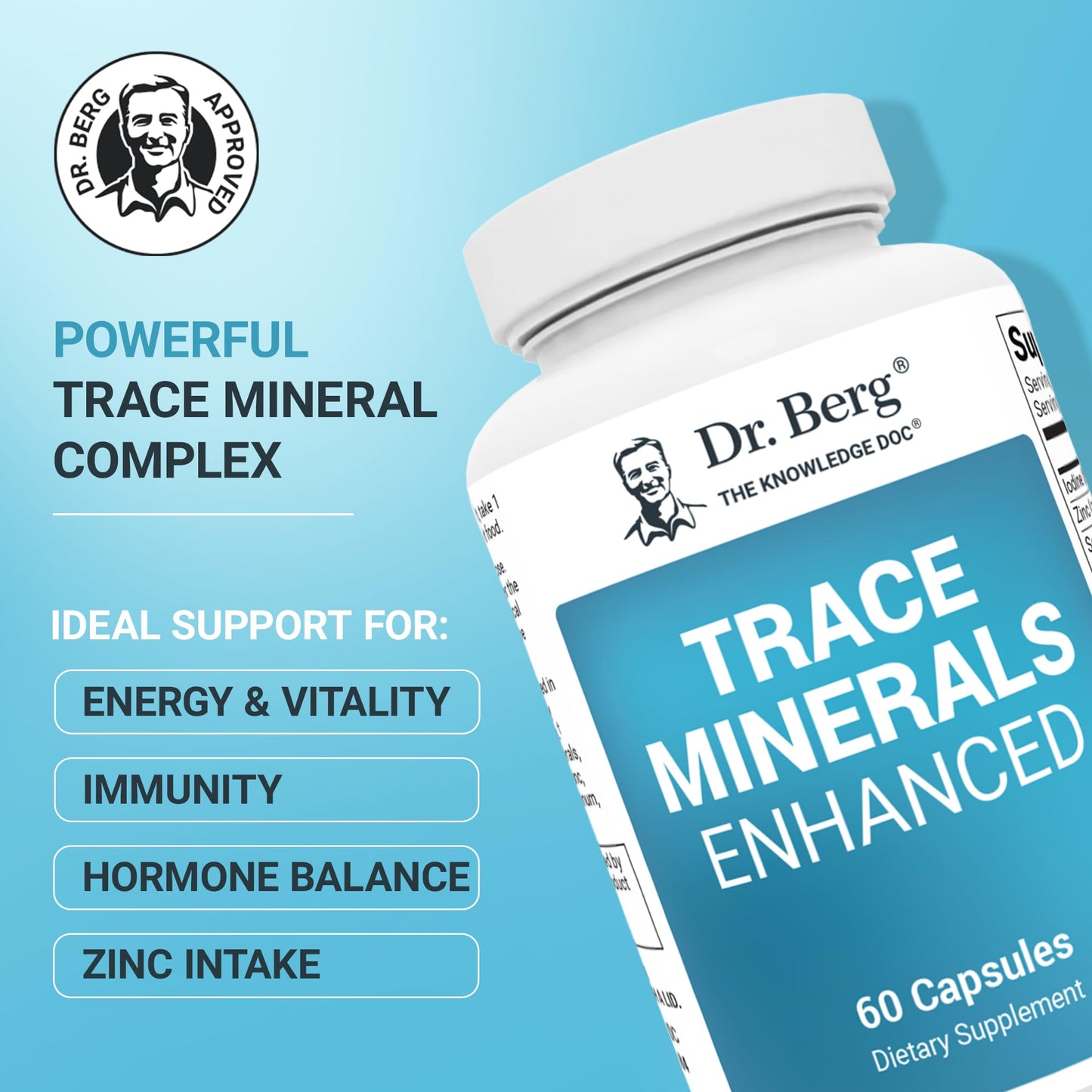 Dr. Berg Trace Minerals Enhanced Complex - Complete with 70+ Minerals Including 10 mg of Zinc - Dietary Supplement - 60 Capsules Dr. Berg NutritionalsBuy Supplements Australia