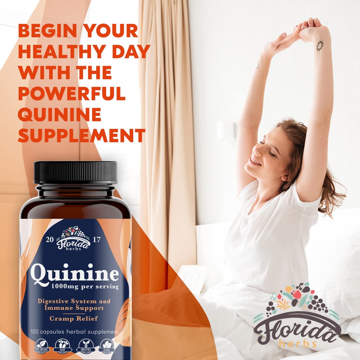 FLORIDA HERBS Quinine for Leg Cramps 1000 mg - 110 Capsules - Cinchona Bark Extract Supplement - Quinine Capsules - Vegan, Non - GMO FLORIDA HERBSBuy Supplements Australia