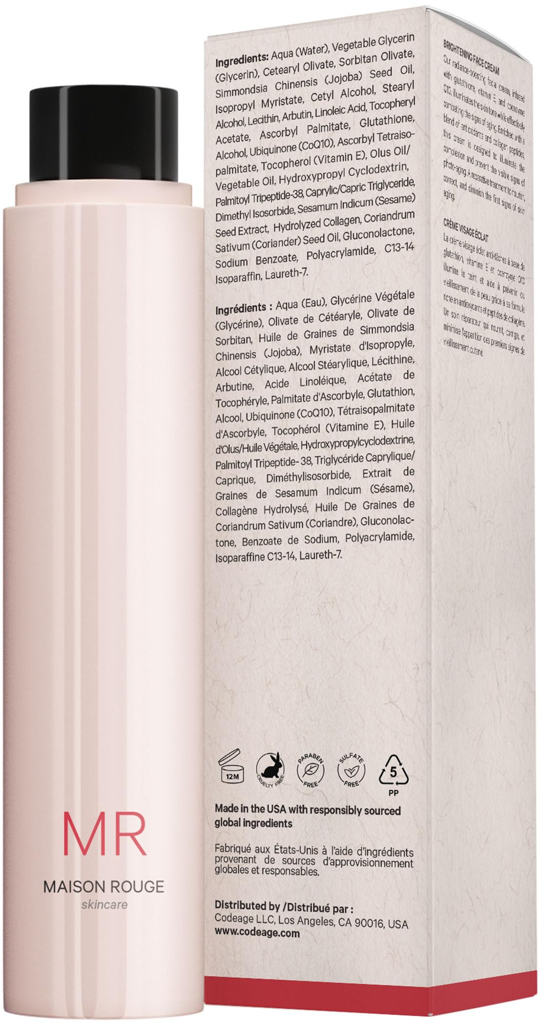 Codeage Maison Rouge Brightening Face Cream Refill Glutathione Cream, Collagen Peptides, Vitamin E, CoQ10 – Radiance & Antioxidant Complex – Paraben and Sulfates Free – Skin Care - 1.7 fl oz CodeageBuy Supplements Australia